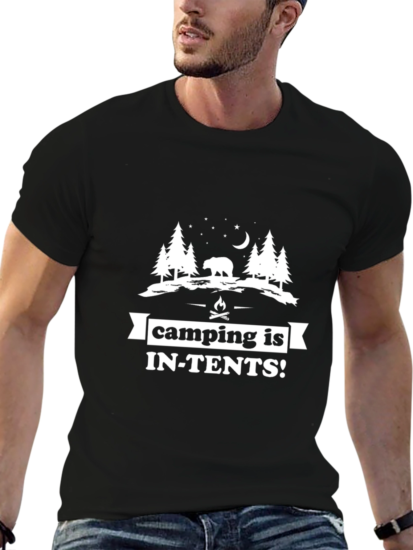 Camping Is In-Tents Black Graphic Tee