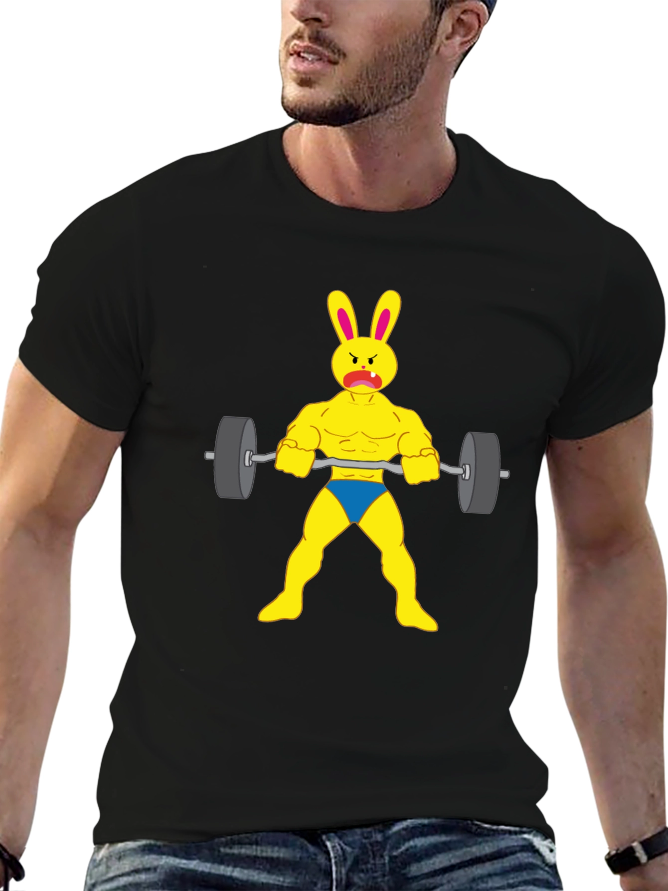 Funny Bunny Bodybuilder T-Shirt - Gym Rabbit Lifting Weights