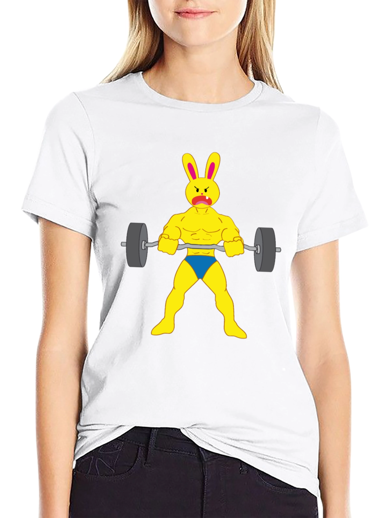 Funny Bunny Bodybuilder T-Shirt - Gym Rabbit Lifting Weights