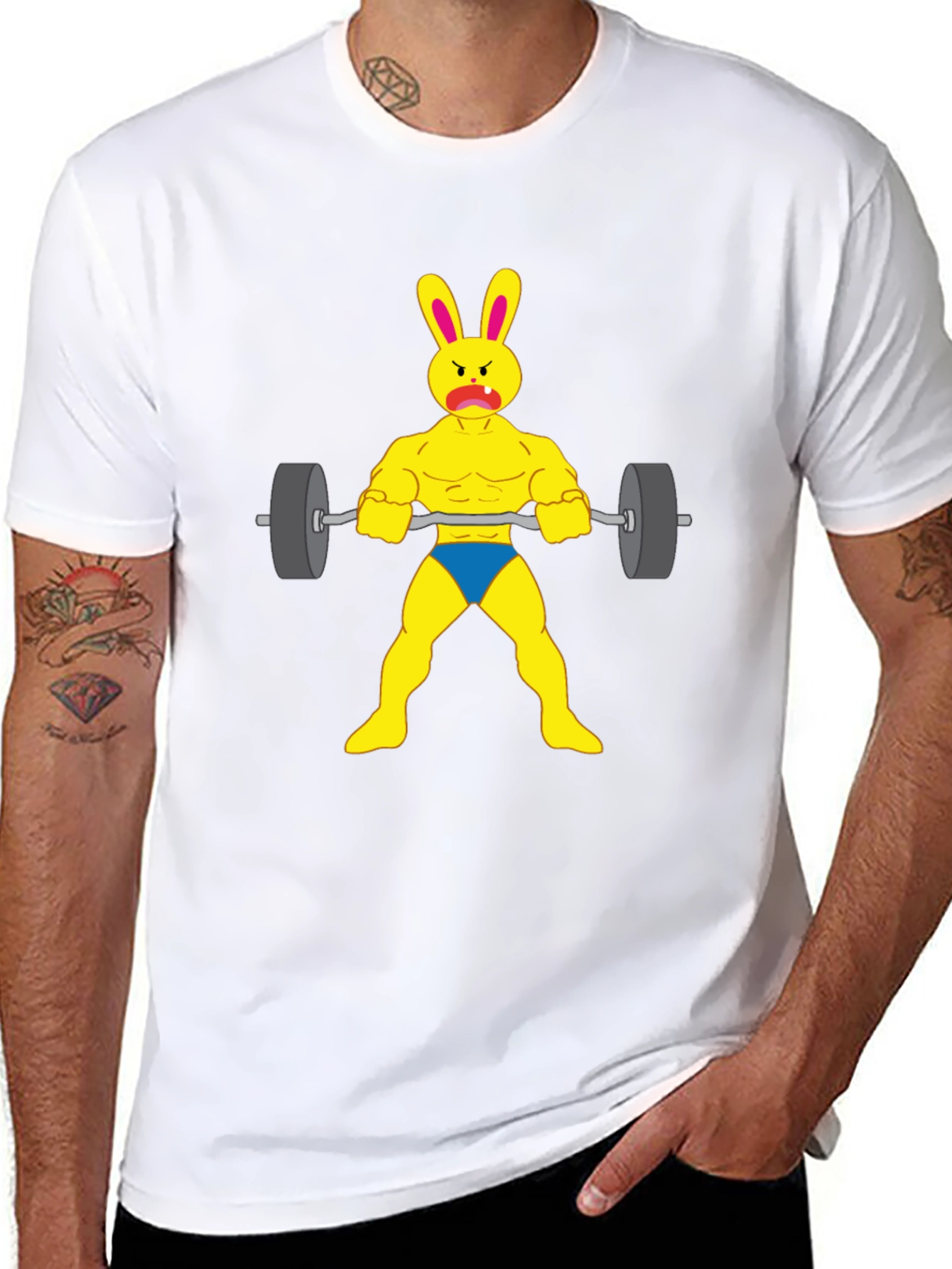 Funny Bunny Bodybuilder T-Shirt - Gym Rabbit Lifting Weights