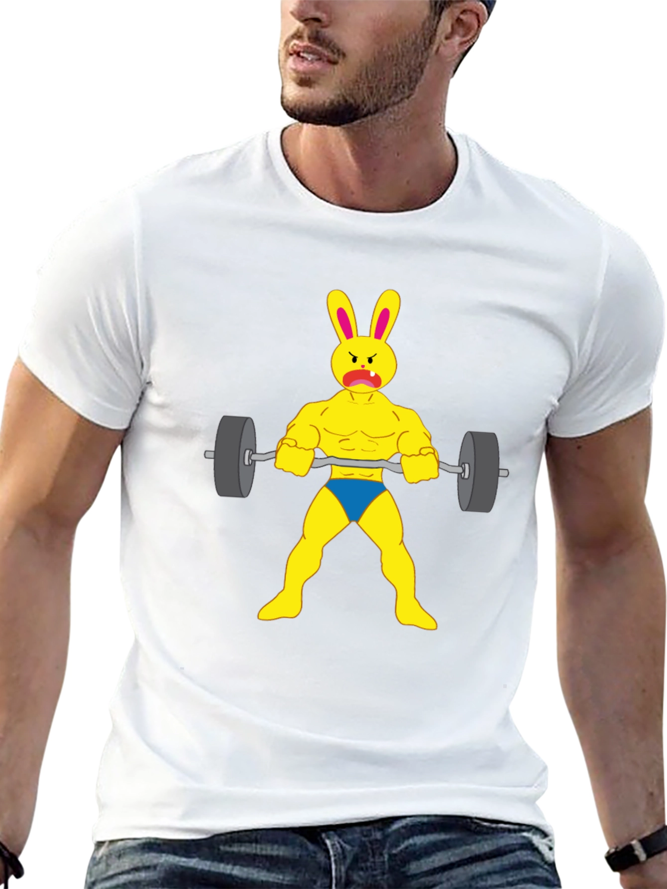 Funny Bunny Bodybuilder T-Shirt - Gym Rabbit Lifting Weights