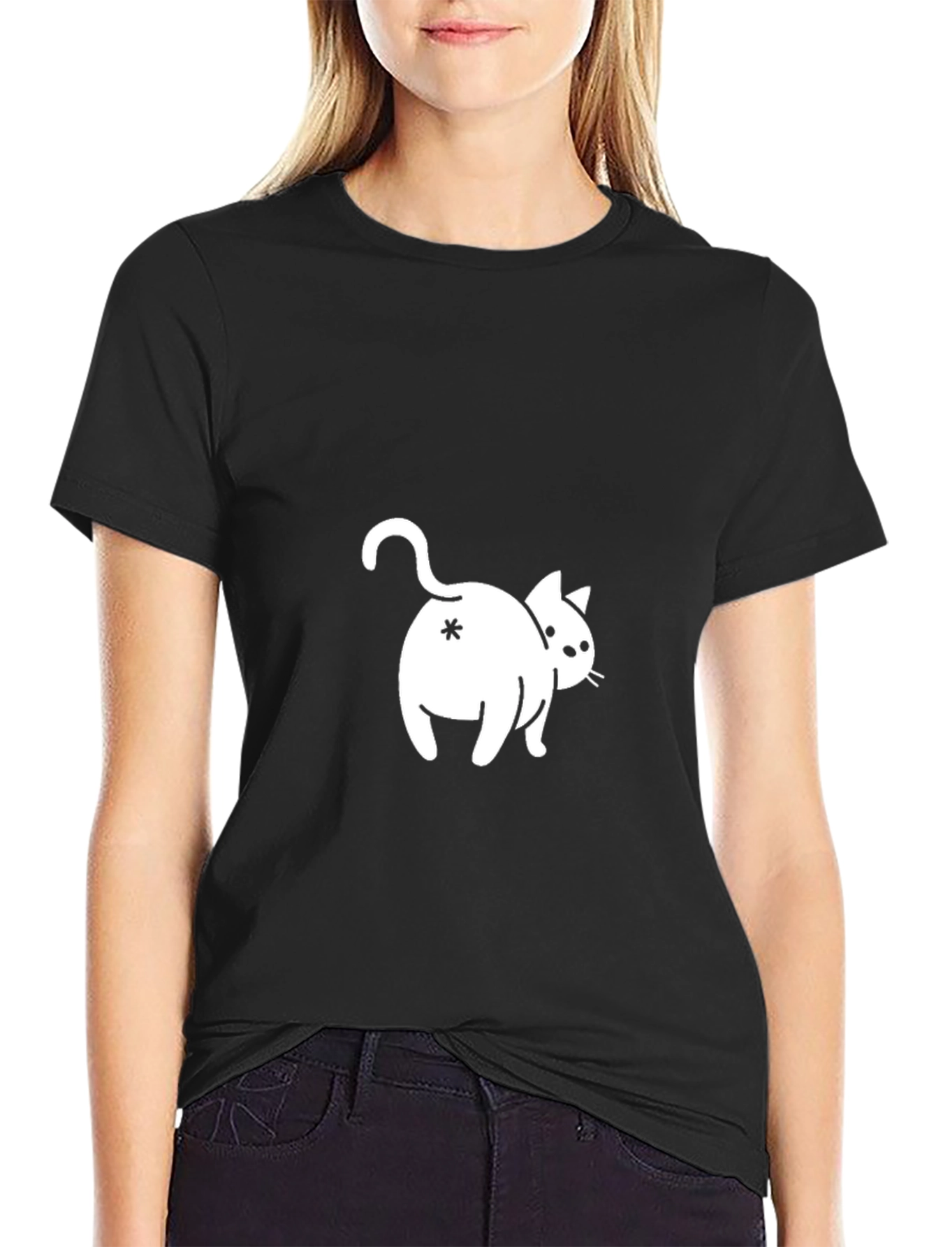 Funny Cat Butt T-Shirt - Black Cotton Tee
