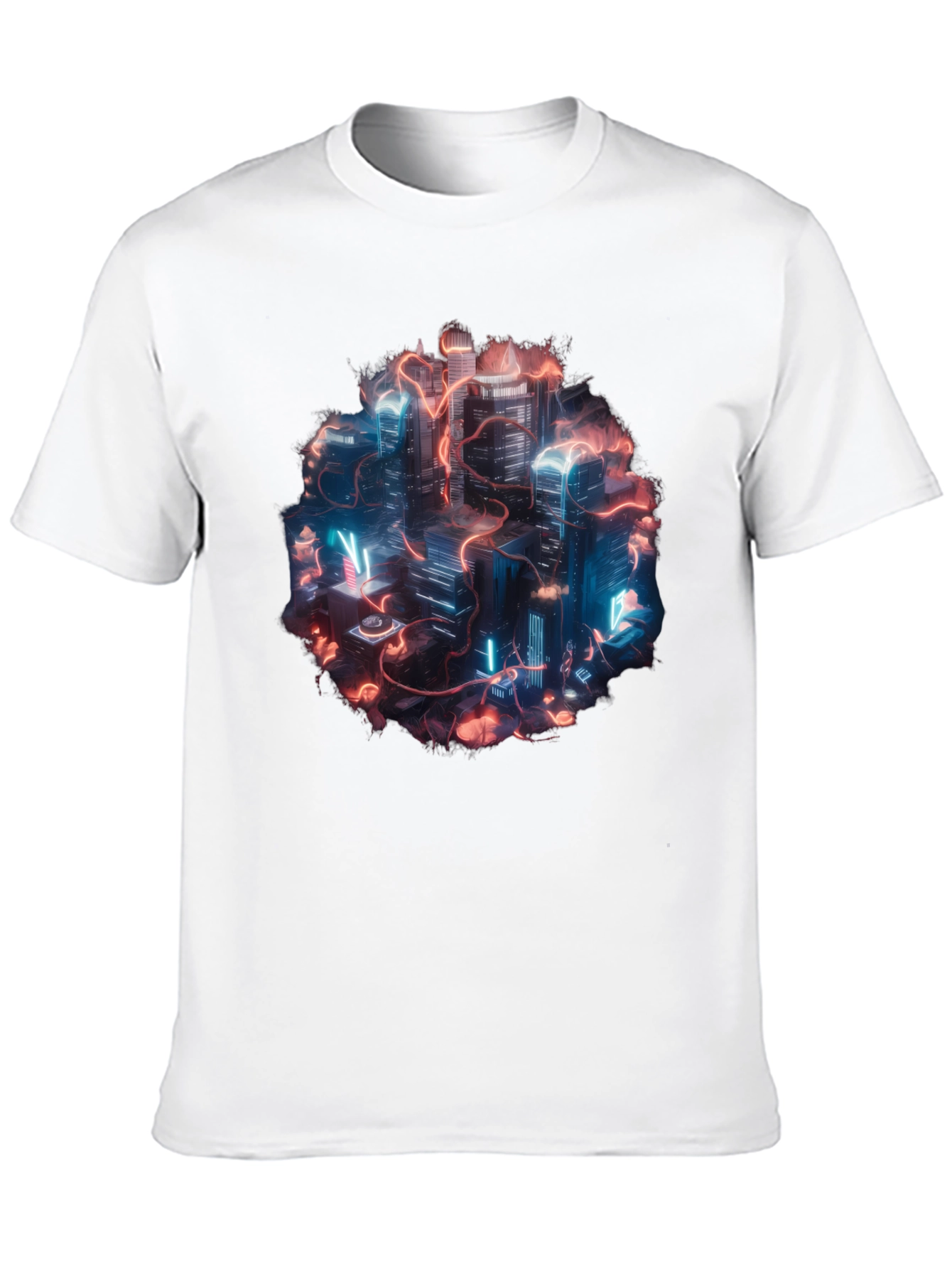 Neon Cityscape Graphic Tee - Black