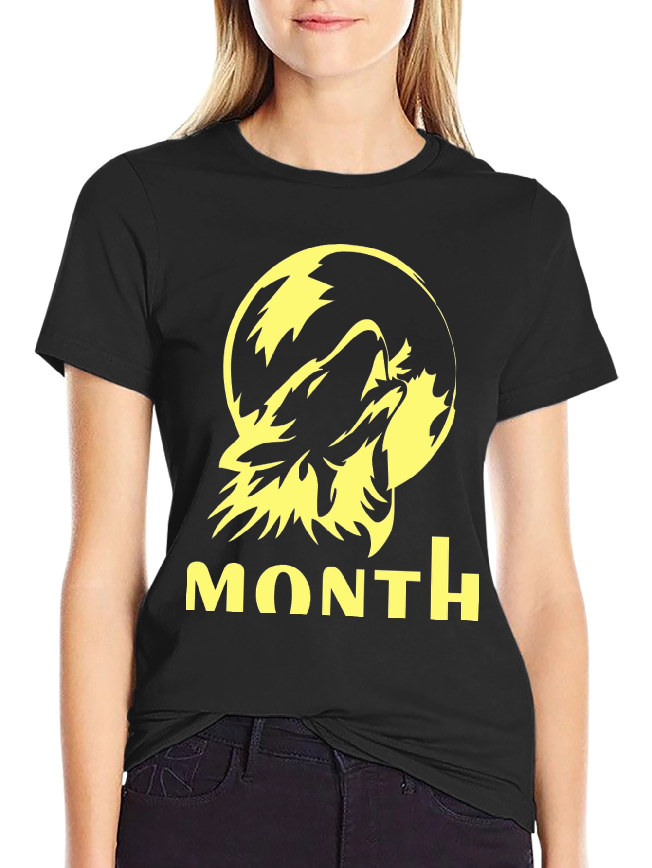 Wolf Howling at Moon Graphic Tee - Black