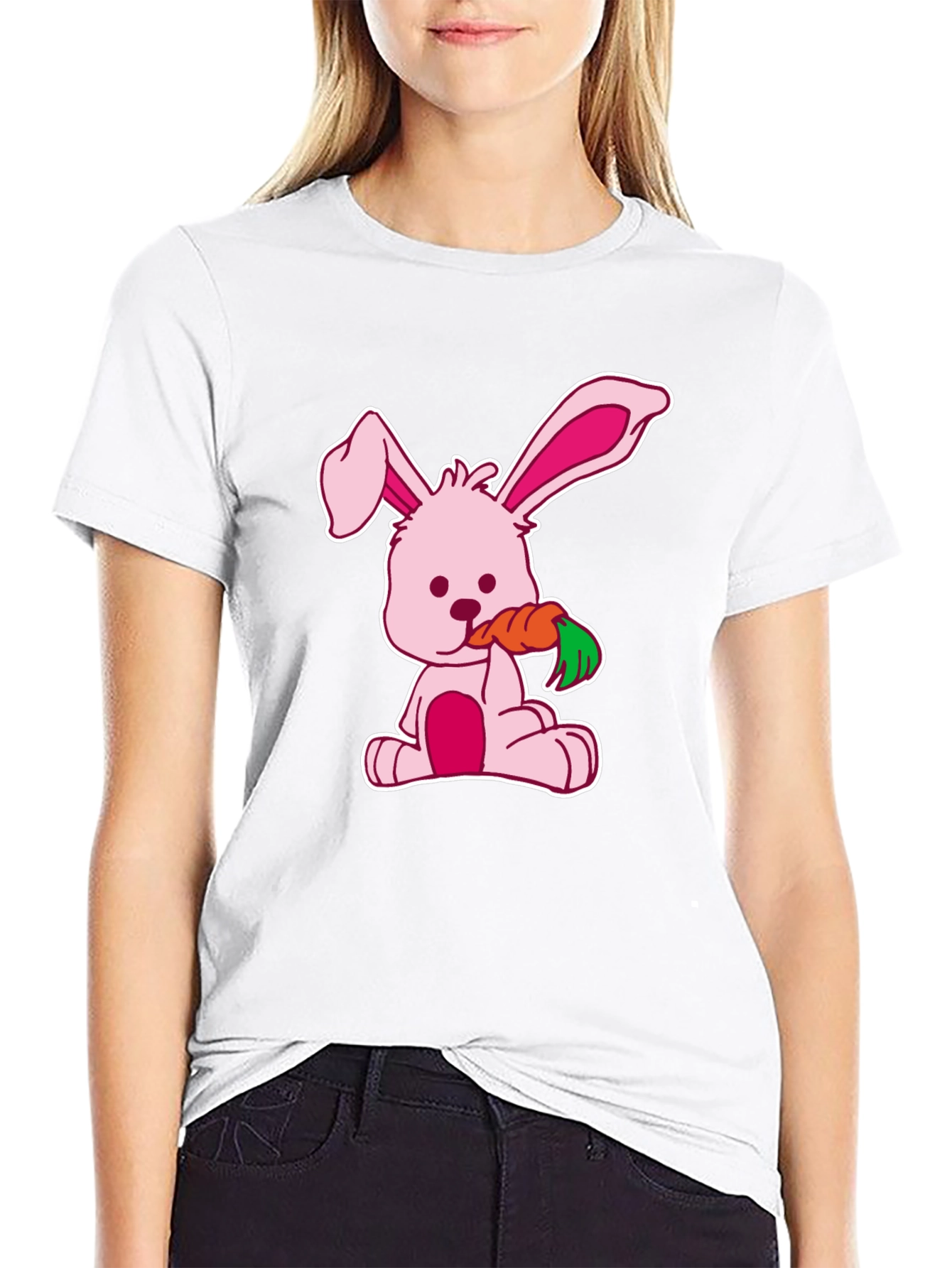 Cute Bunny Carrot Black T-Shirt