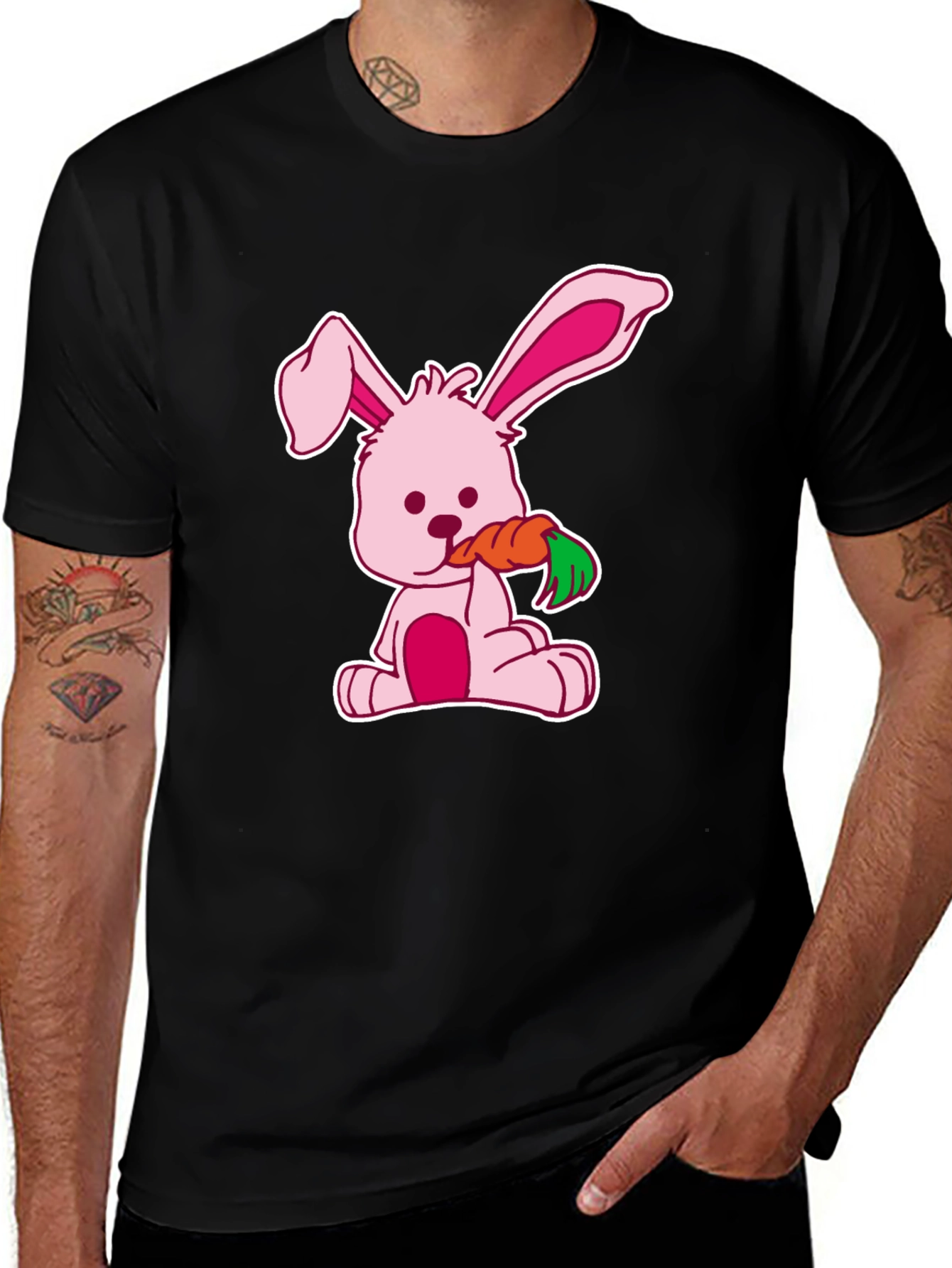 Cute Bunny Carrot Black T-Shirt