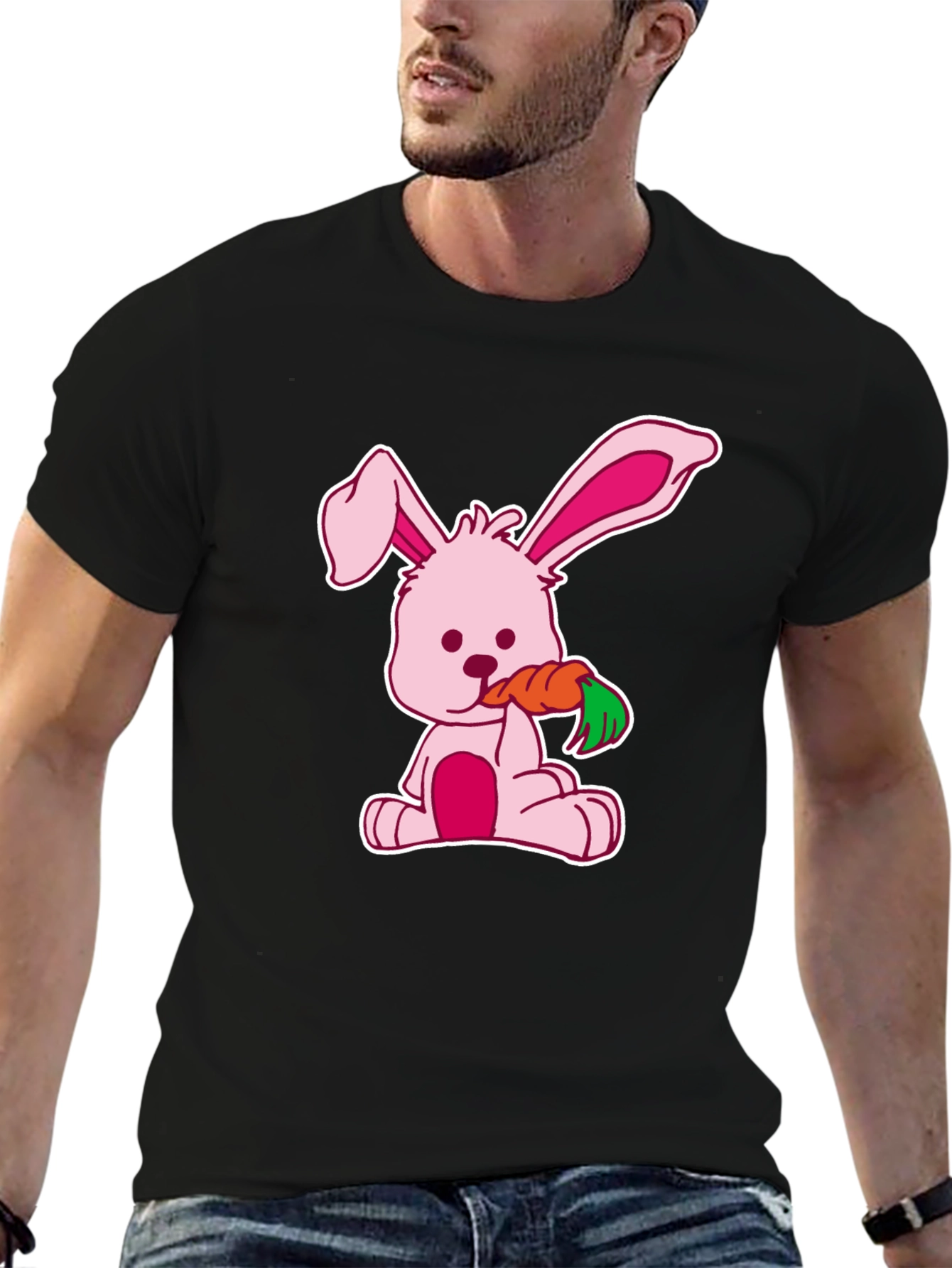 Cute Bunny Carrot Black T-Shirt