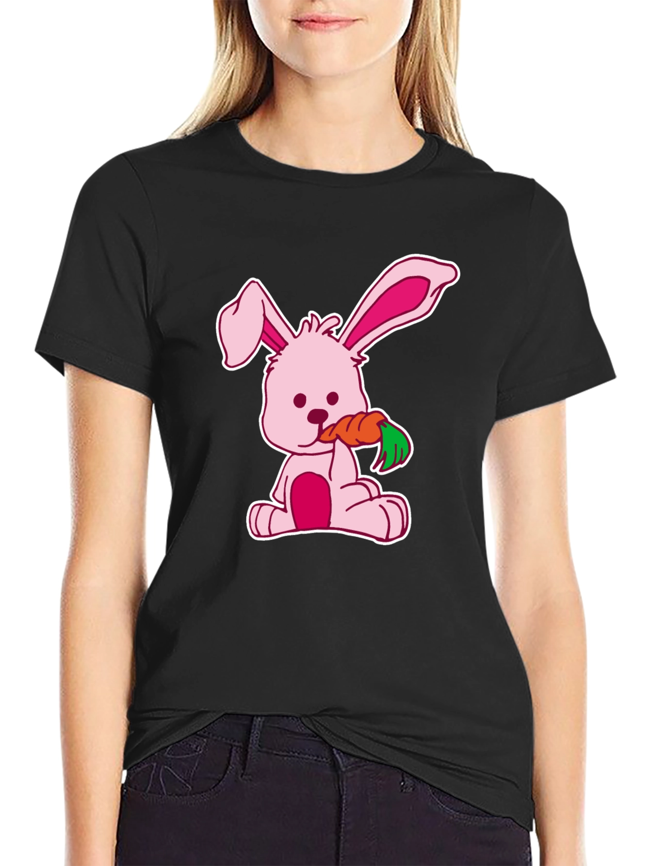 Cute Bunny Carrot Black T-Shirt
