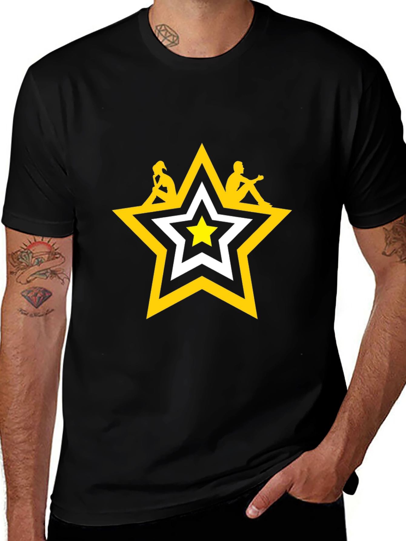 Star Graphic Tee - Black Cotton T-Shirt