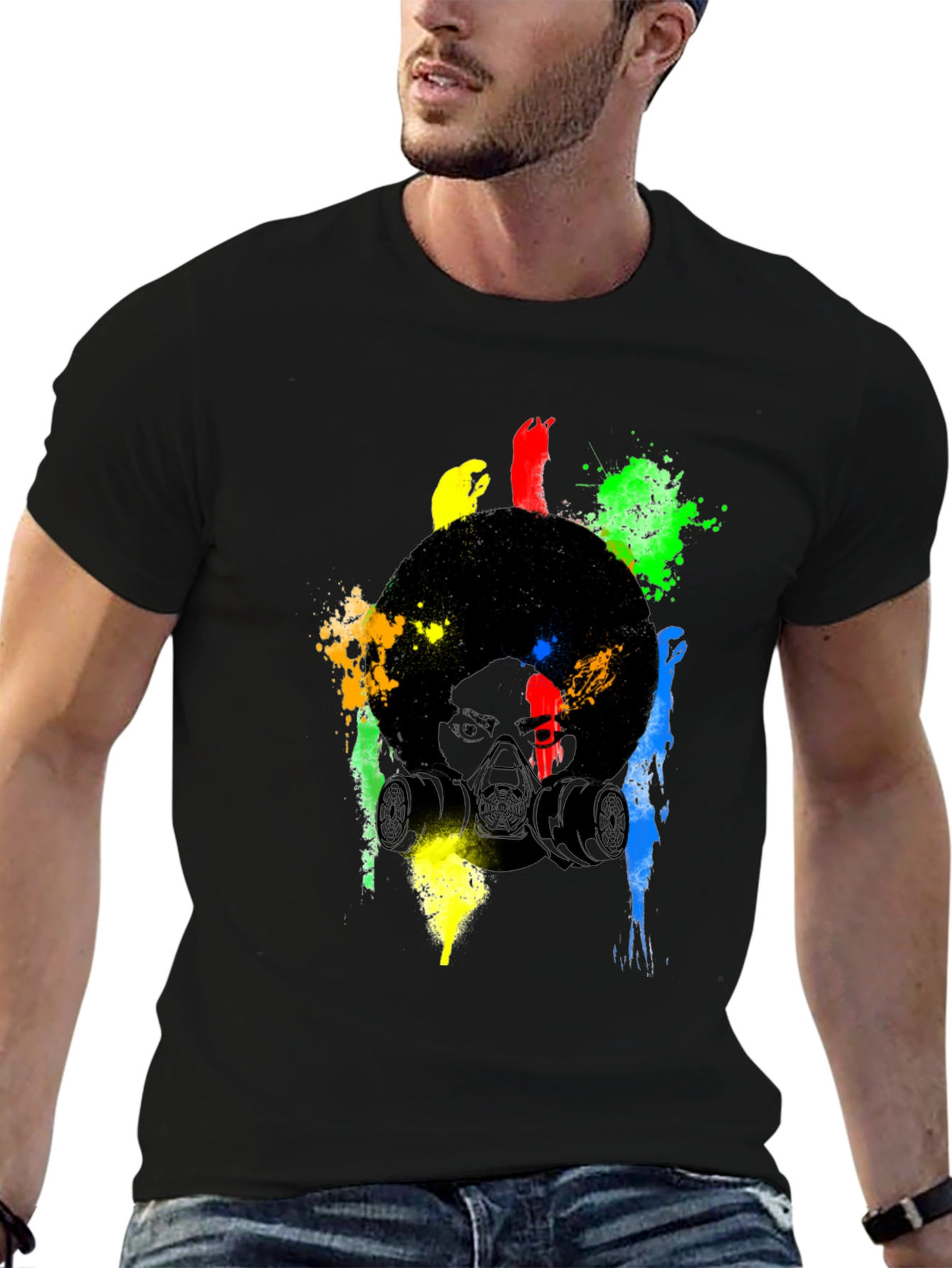 Abstract Gas Mask Graphic T-Shirt - Mens Black Tee