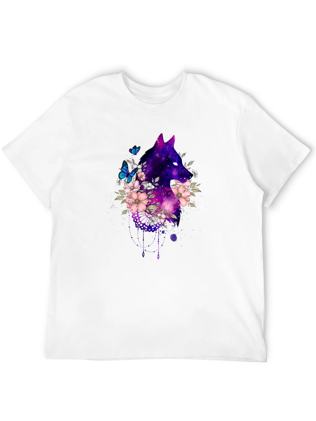 Galaxy Wolf Floral T-Shirt - Black
