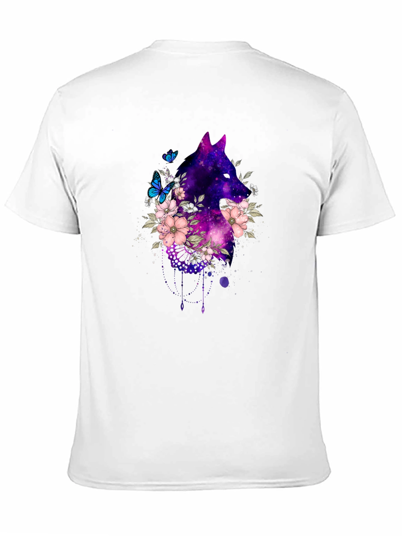 Galaxy Wolf Floral T-Shirt - Black