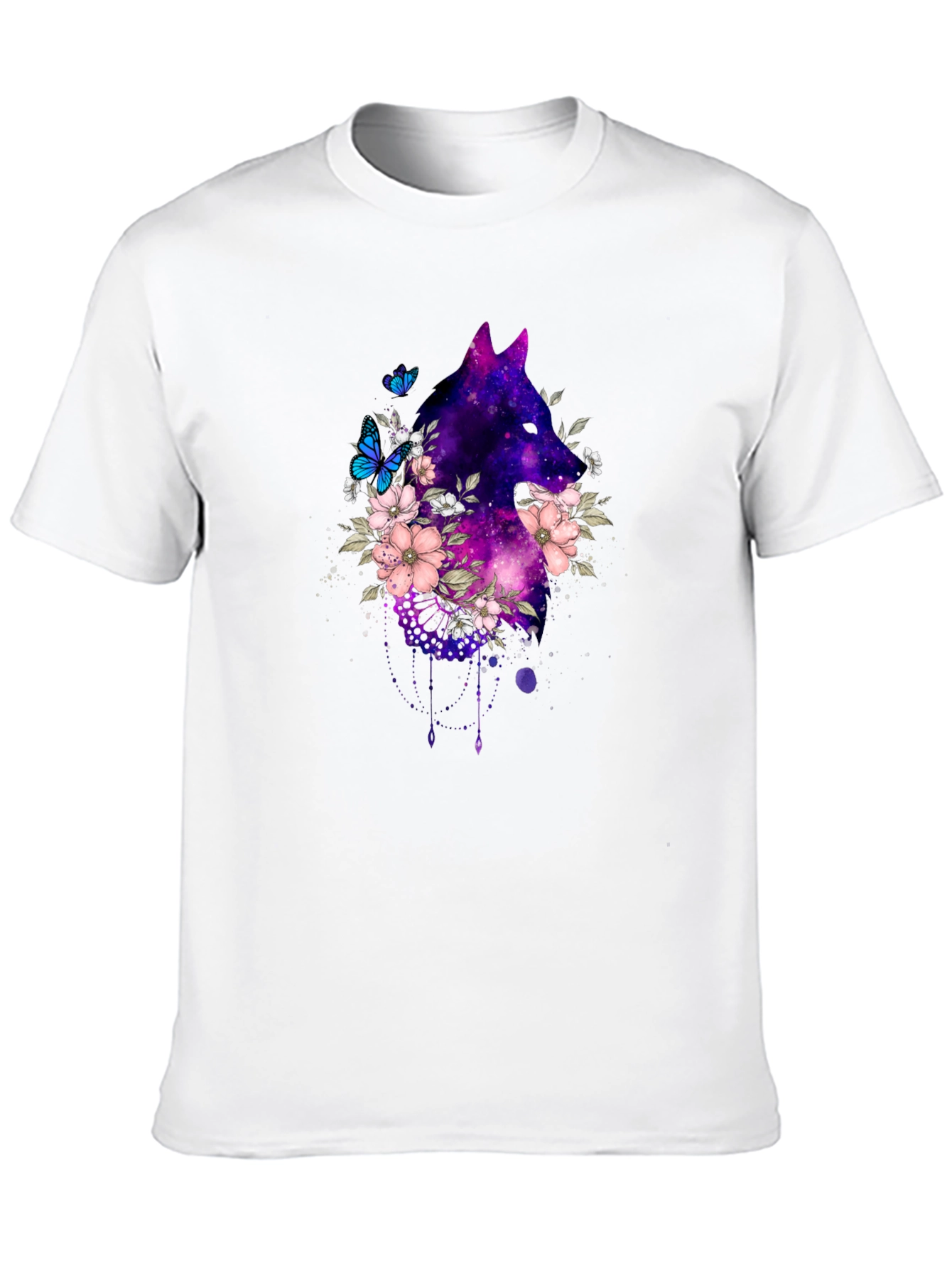 Galaxy Wolf Floral T-Shirt - Black