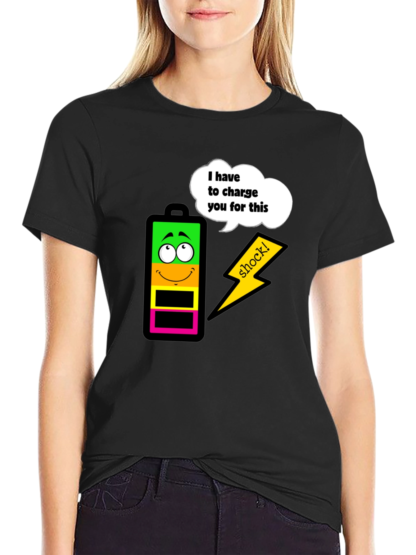 Funny Charge You Black Graphic T-Shirt