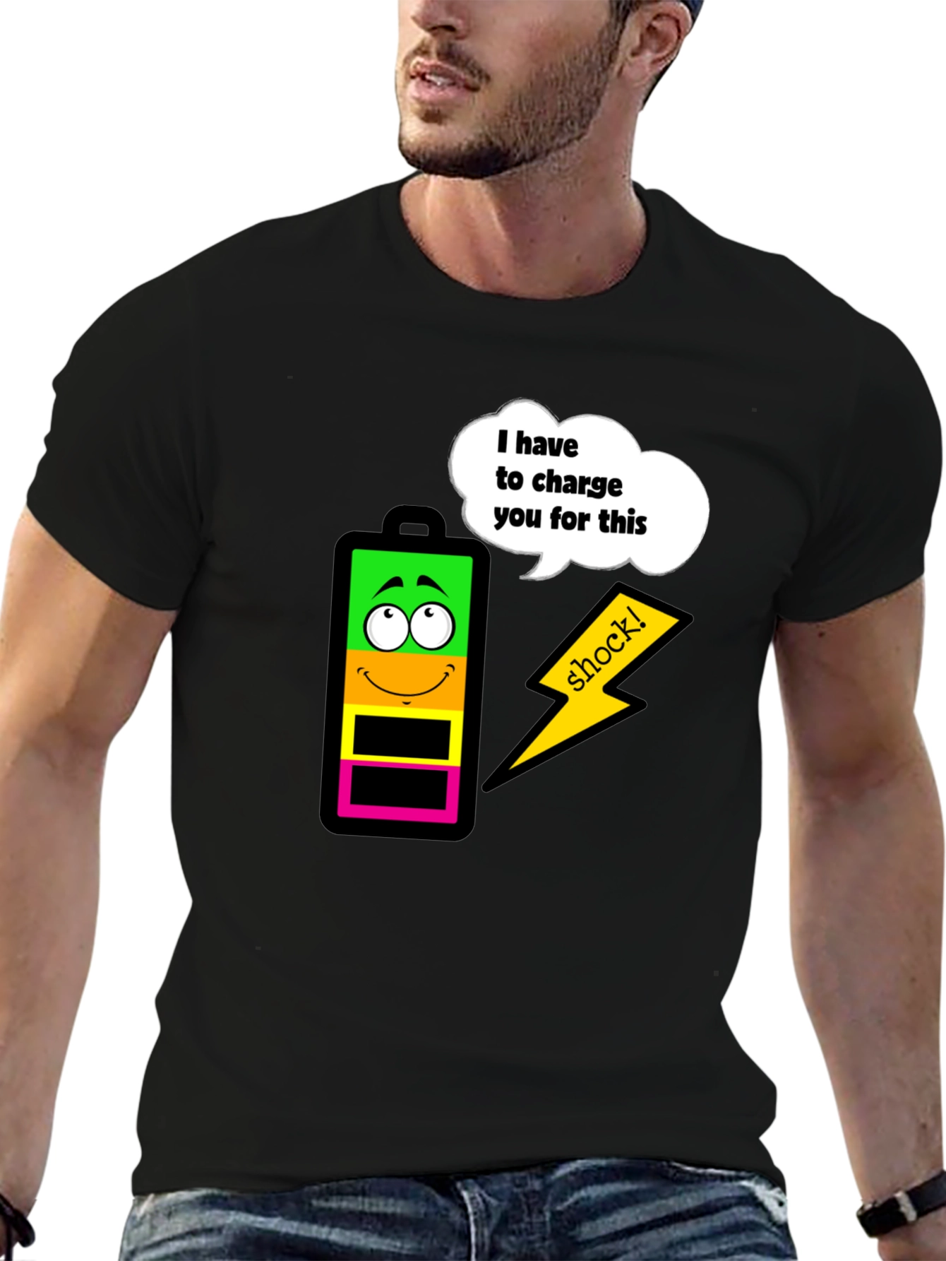 Funny Charge You Black Graphic T-Shirt