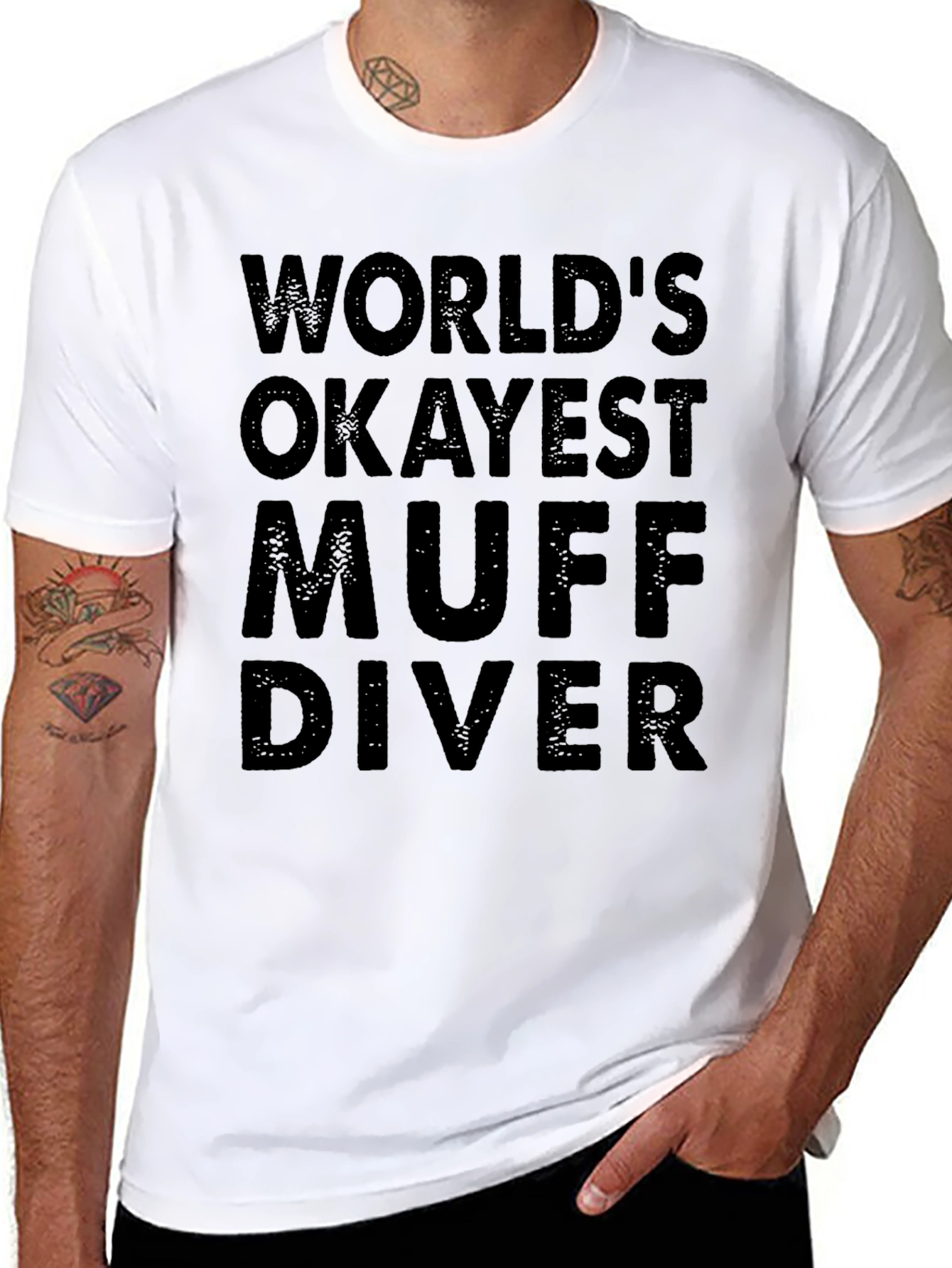 Worlds Okayest Muff Diver Black Graphic T-Shirt