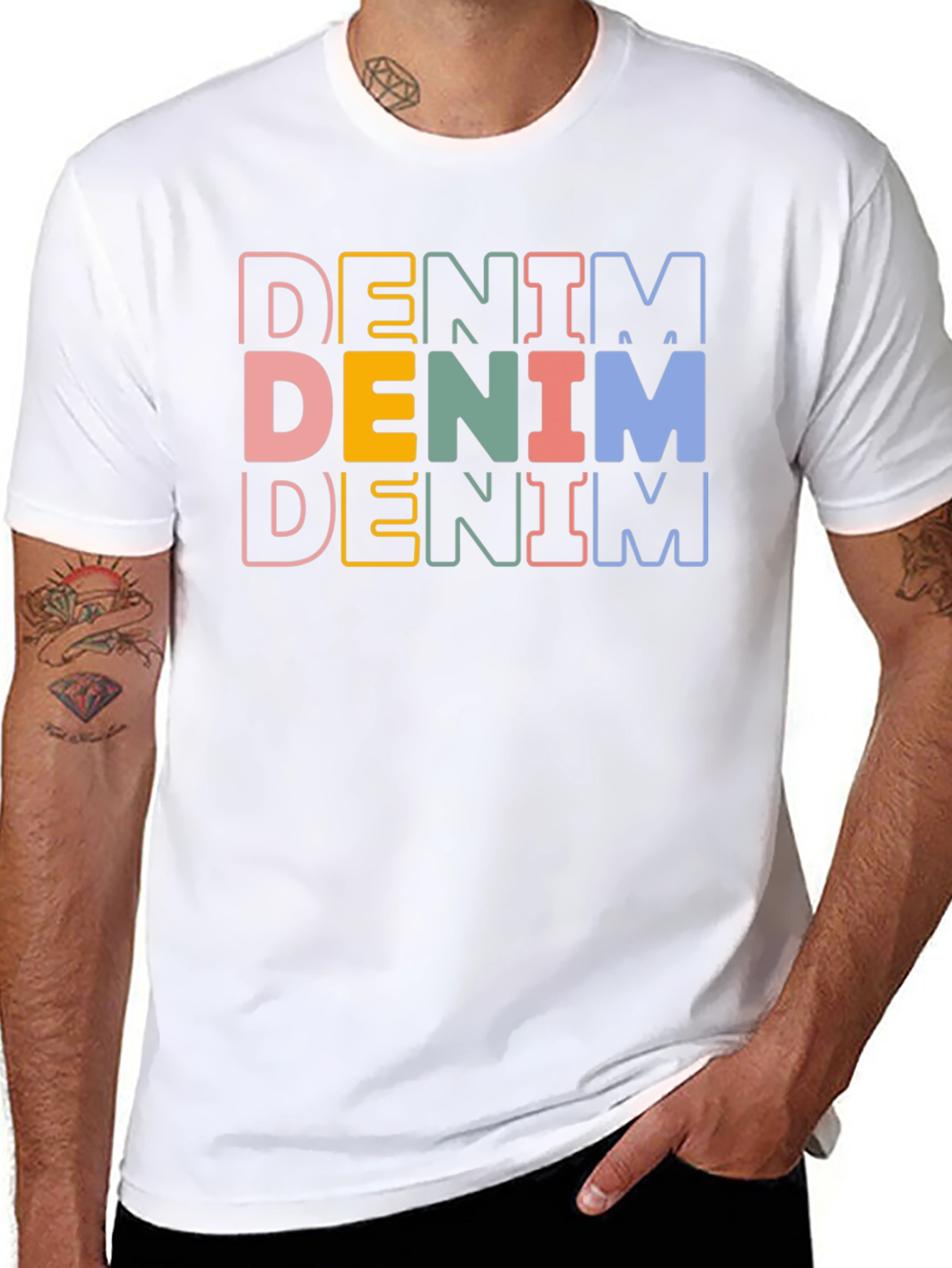 Denim Stacked Text Graphic Tee