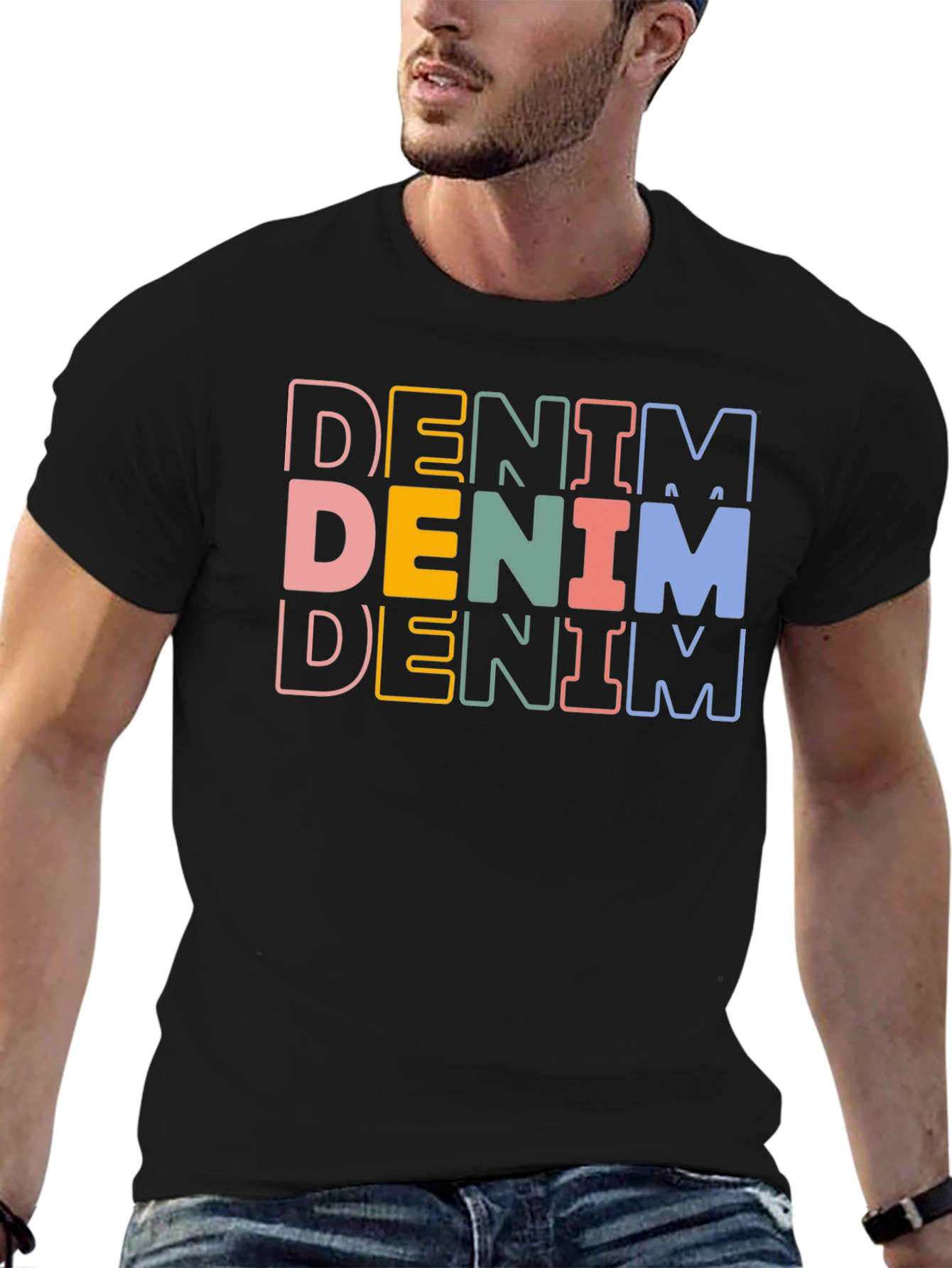 Denim Stacked Text Graphic Tee
