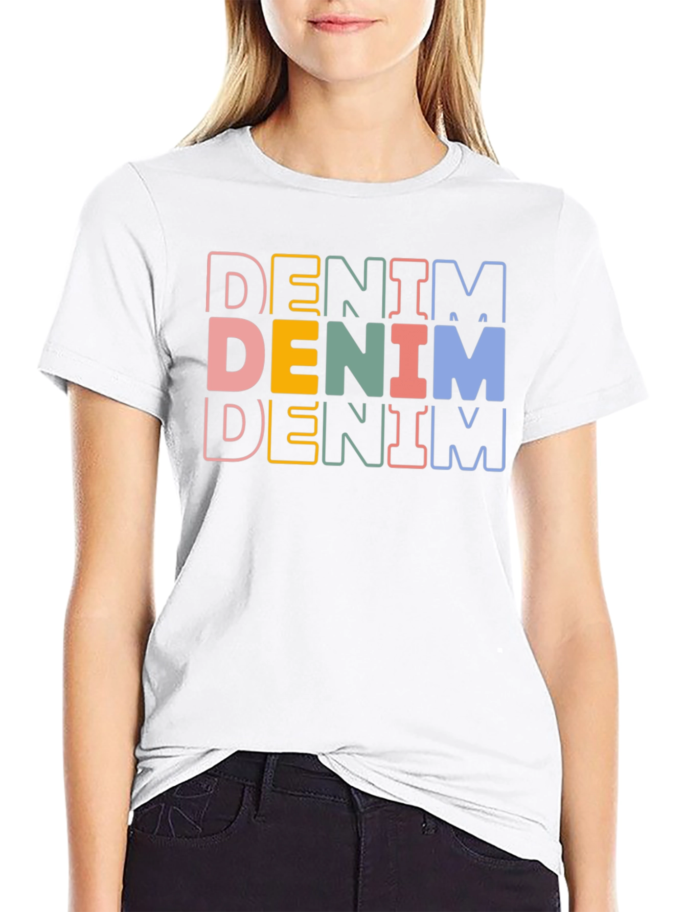 Denim Stacked Text Graphic Tee