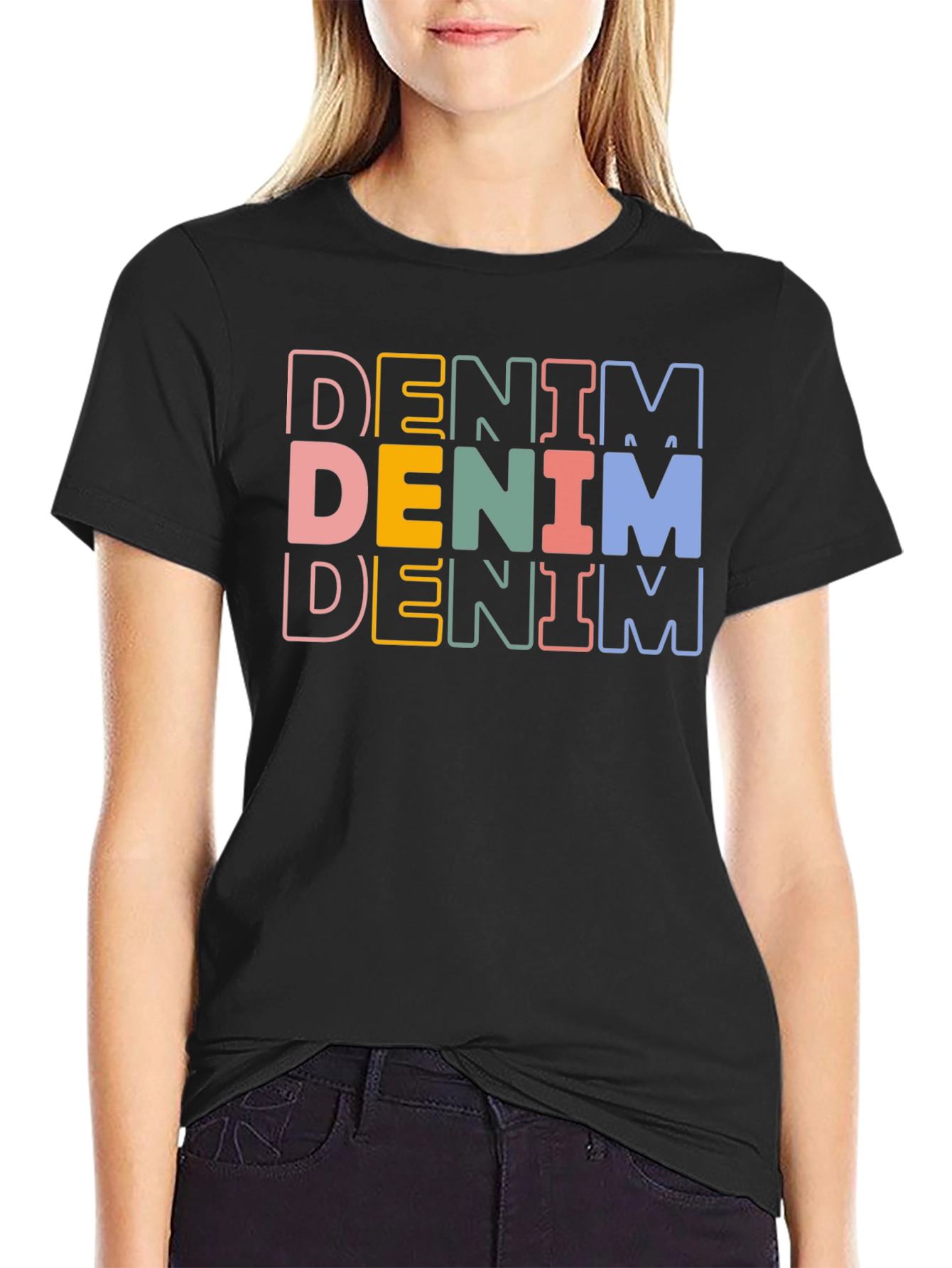 Denim Stacked Text Graphic Tee