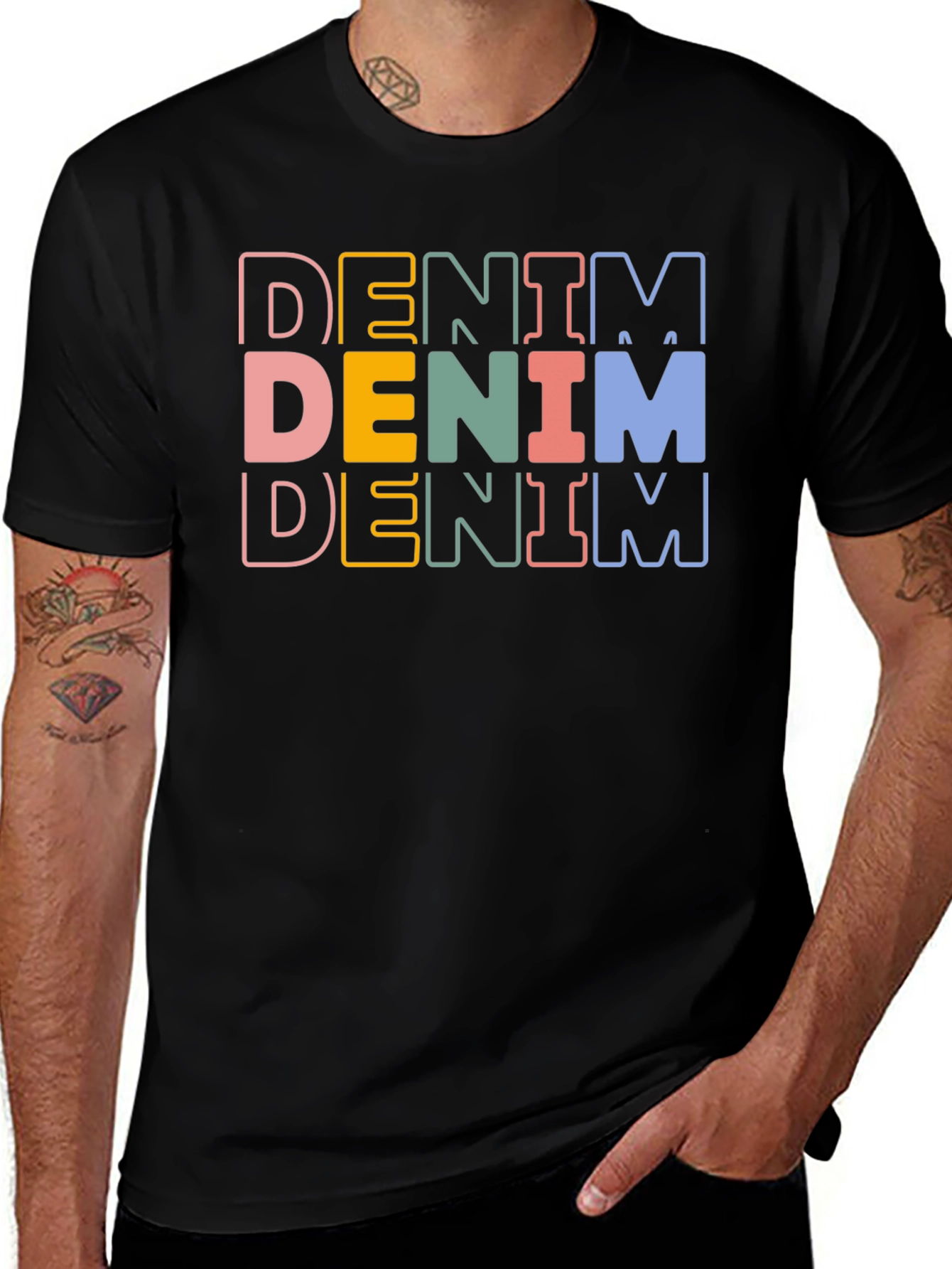 Denim Stacked Text Graphic Tee