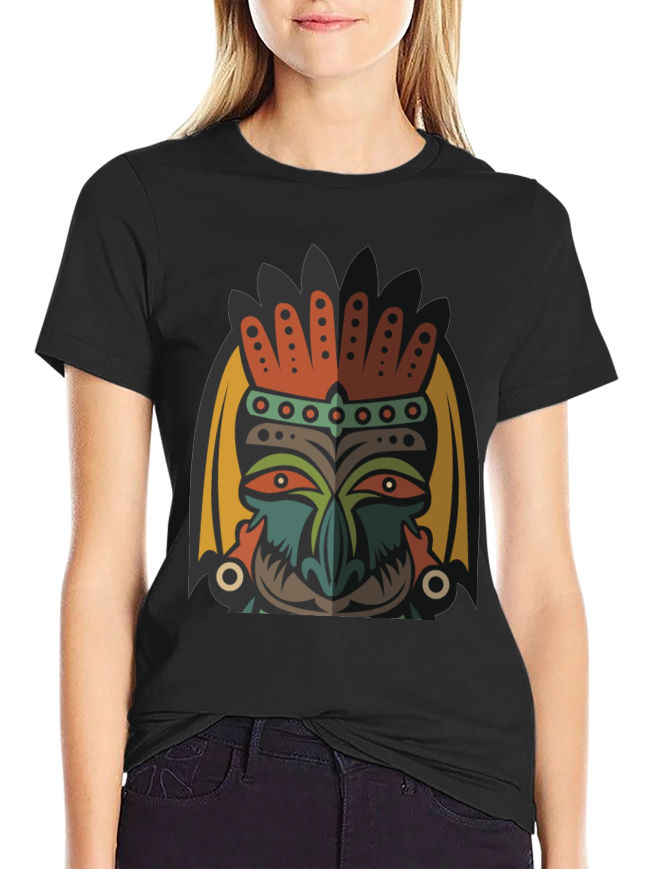 Tribal Mask Graphic Black T-Shirt