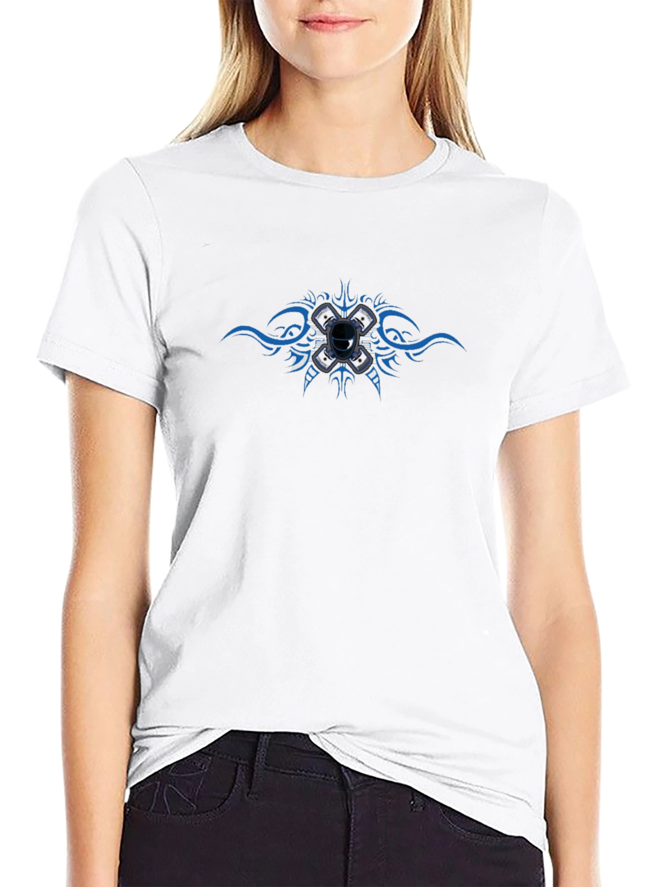 Black T-Shirt with Tattoo Style Engine Design