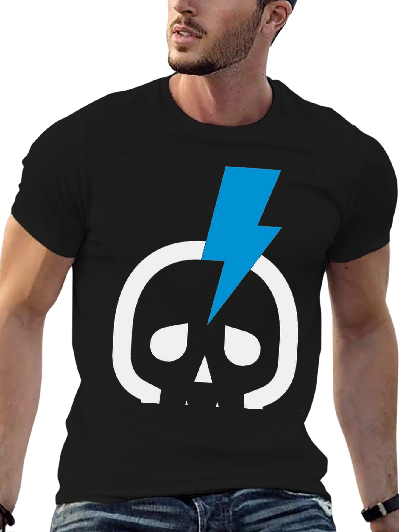 Skull & Lightning Bolt Graphic Tee - Black