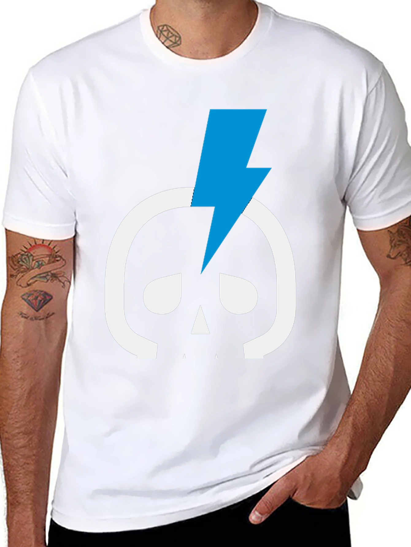 Skull & Lightning Bolt Graphic Tee - Black