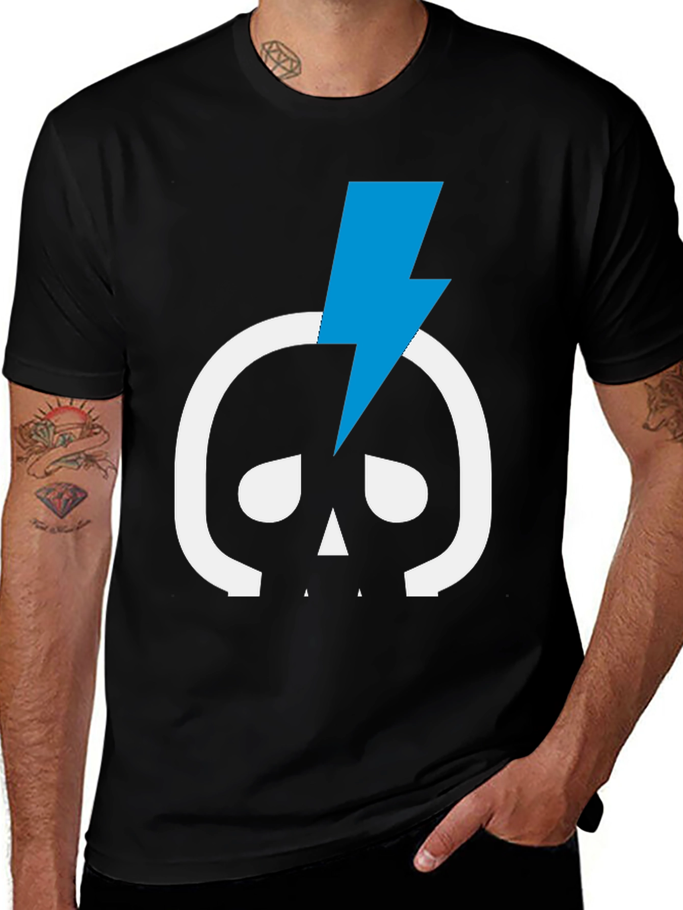 Skull & Lightning Bolt Graphic Tee - Black