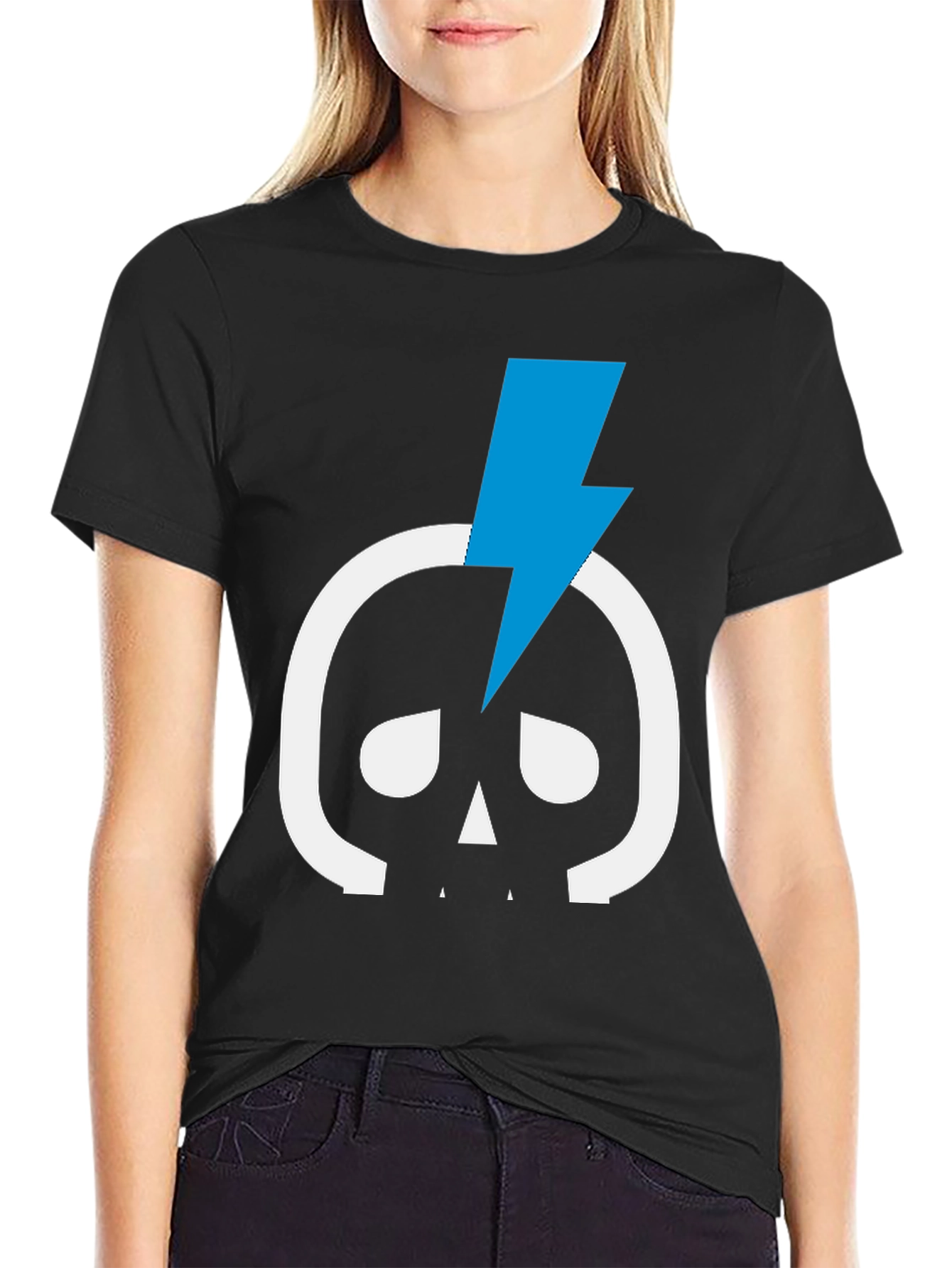 Skull & Lightning Bolt Graphic Tee - Black