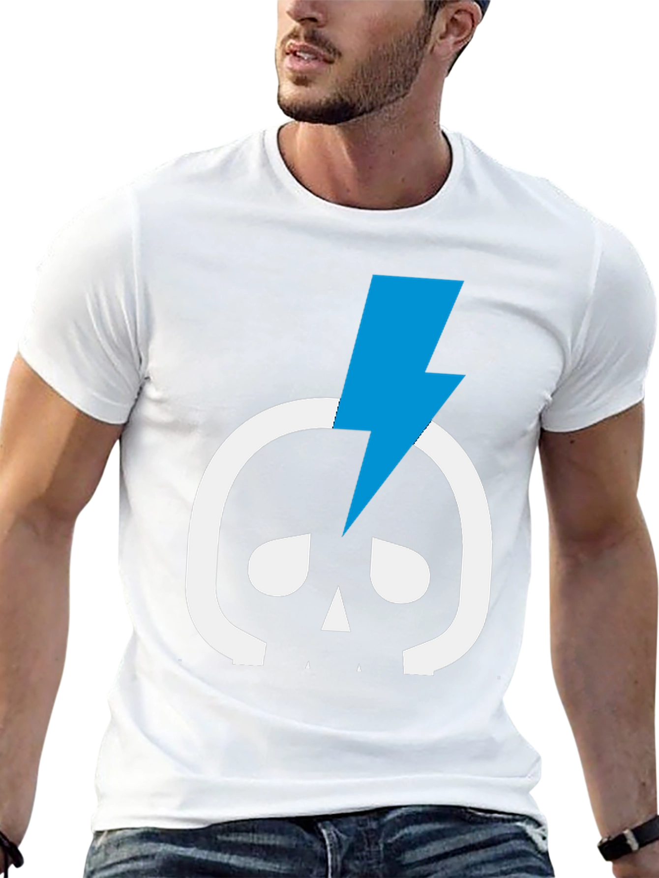 Skull & Lightning Bolt Graphic Tee - Black