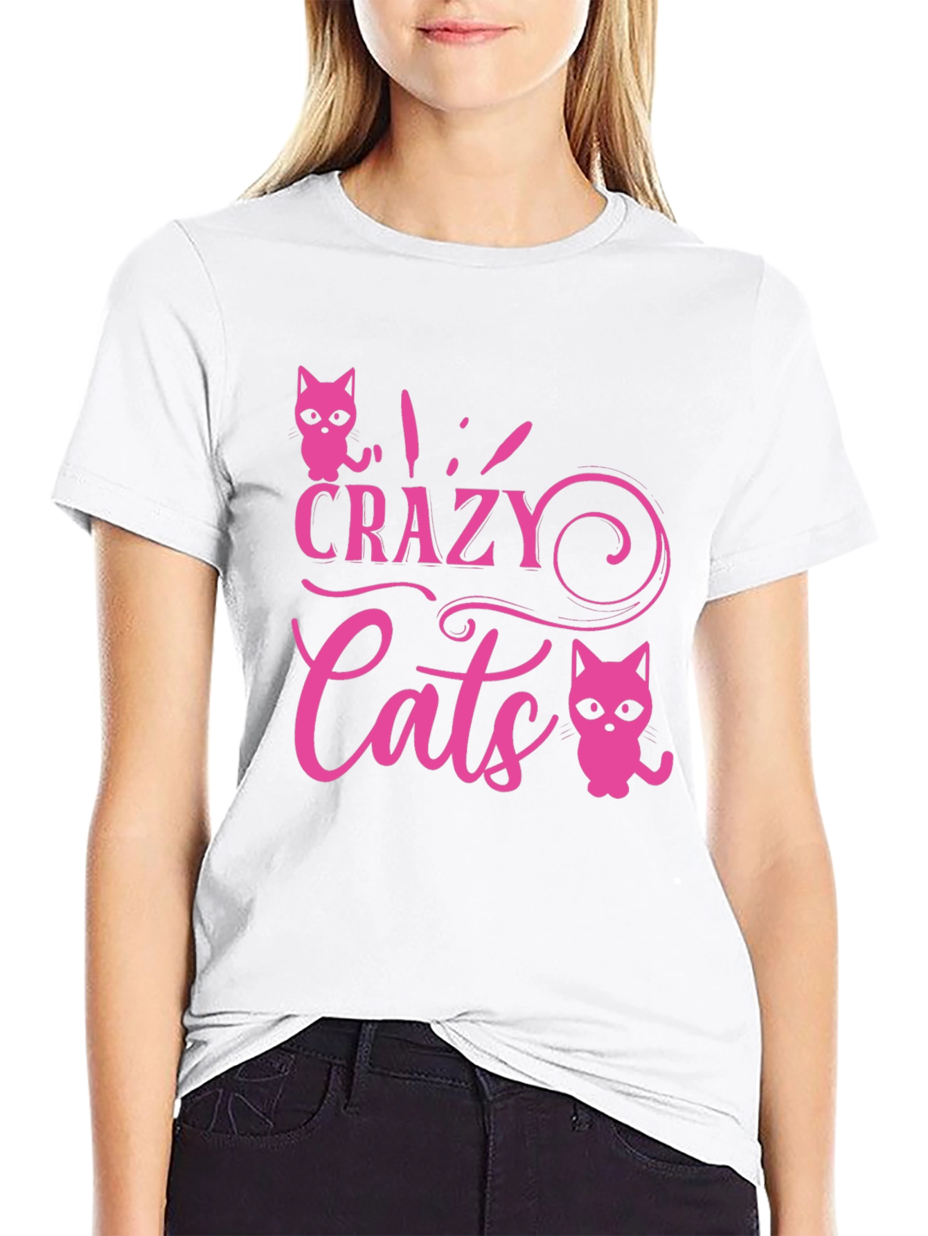 Crazy Cats Graphic Tee - Pink