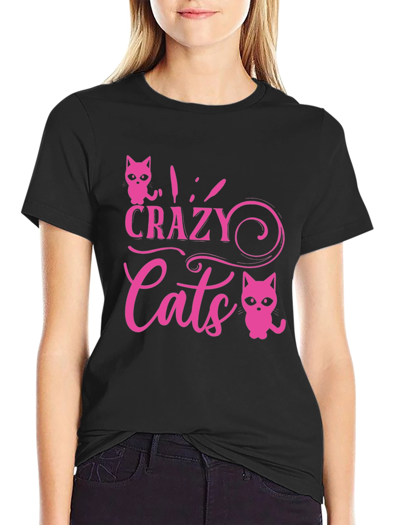 Crazy Cats Graphic Tee - Pink
