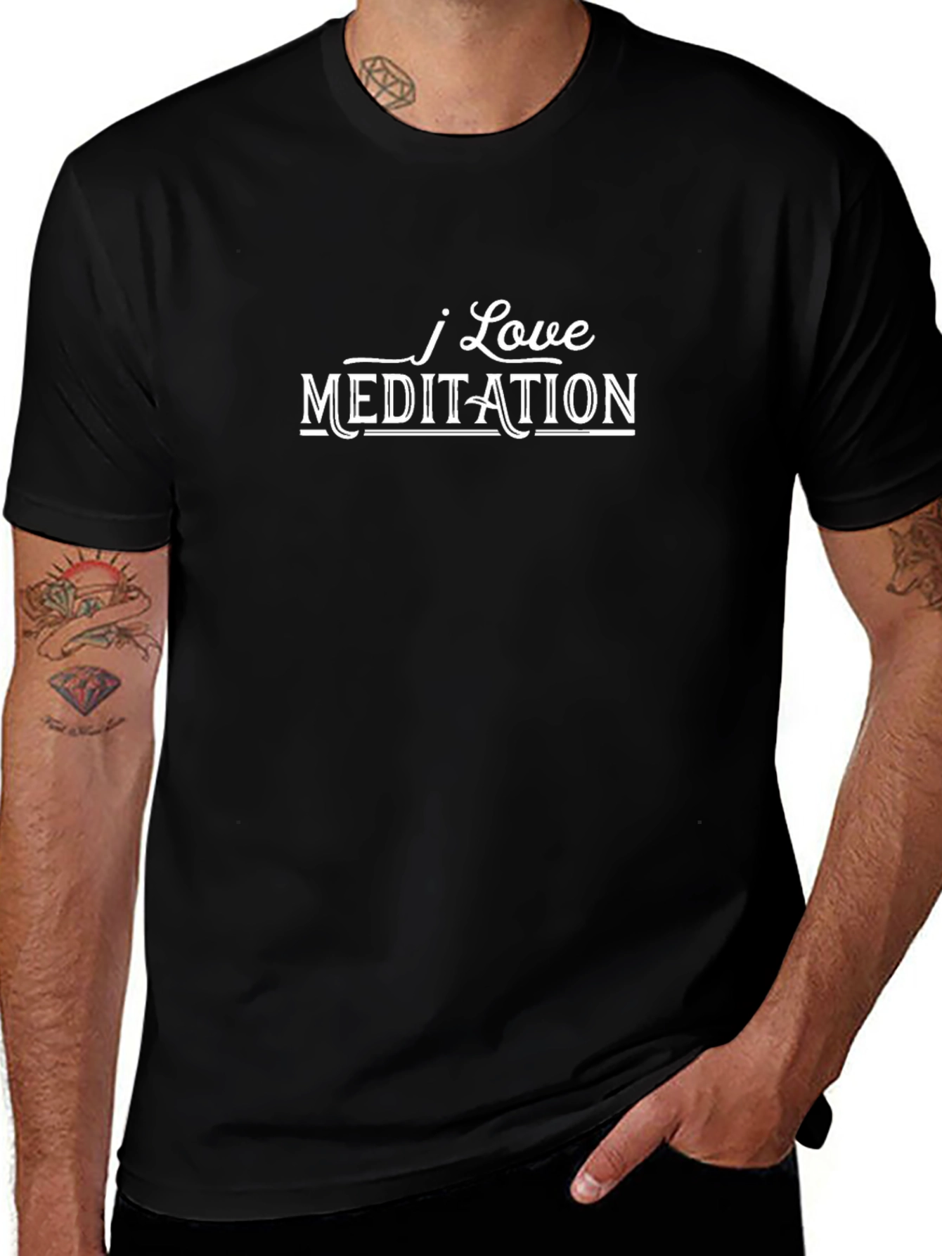 I Love Meditation T-Shirt - Black Crew Neck Tee