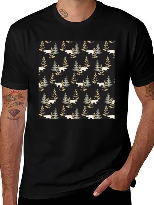 Bear & Pine Tree Pattern T-Shirt