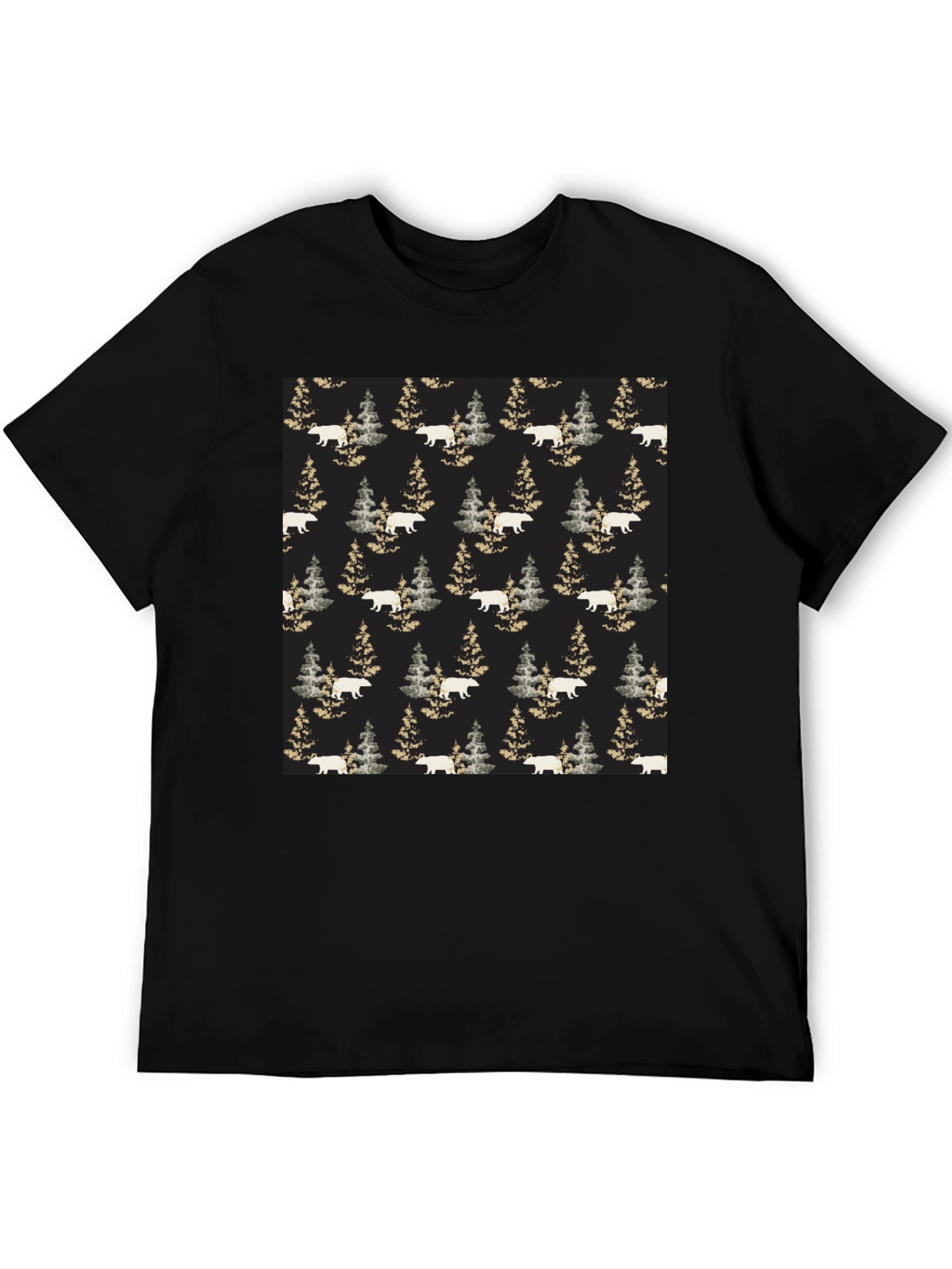 Bear & Pine Tree Pattern T-Shirt