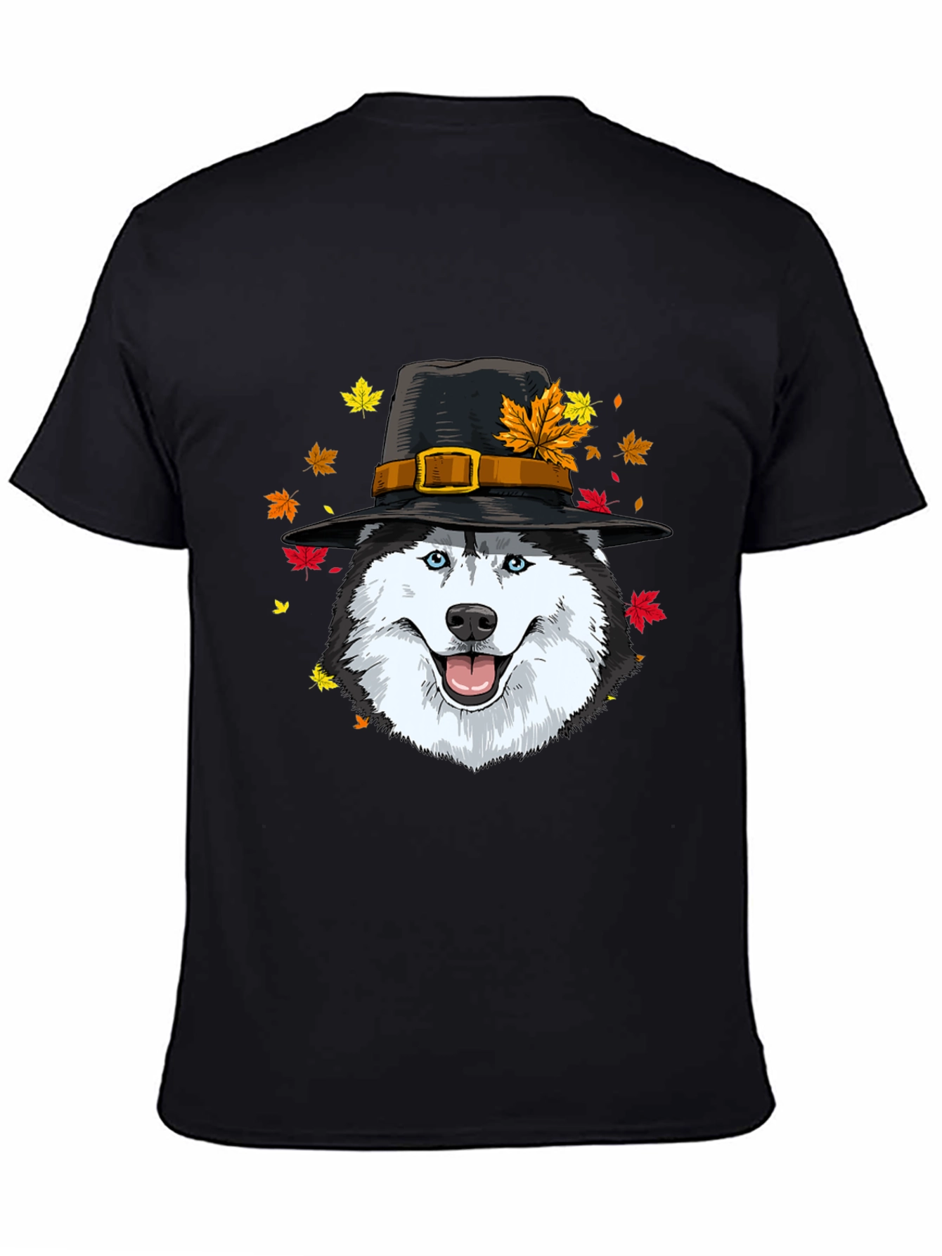 Thanksgiving Husky Pilgrim Hat T-Shirt