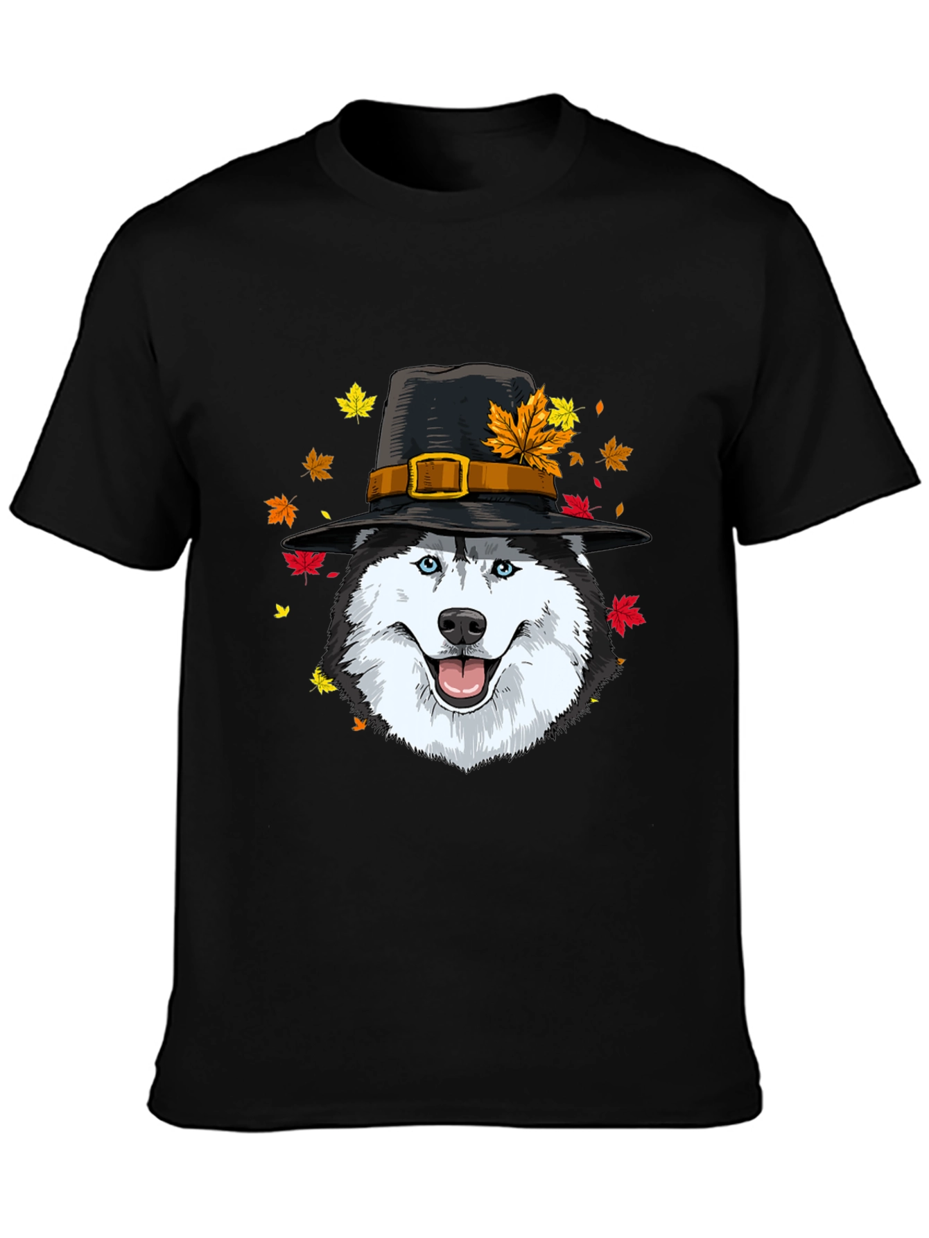 Thanksgiving Husky Pilgrim Hat T-Shirt