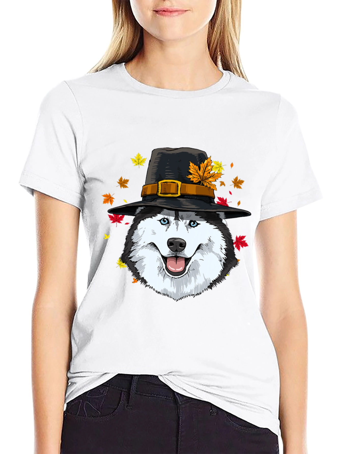 Thanksgiving Husky Pilgrim Hat T-Shirt