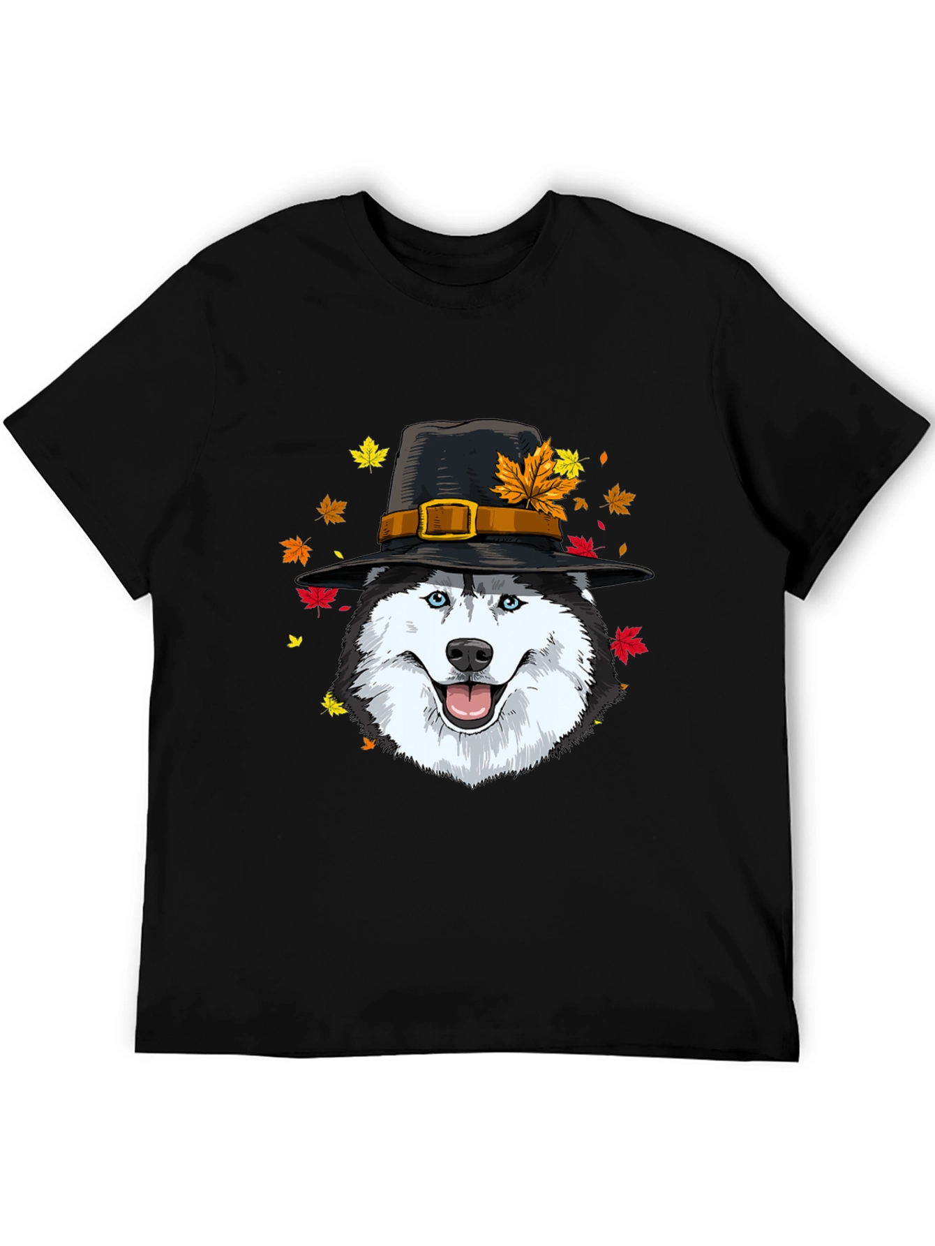 Thanksgiving Husky Pilgrim Hat T-Shirt