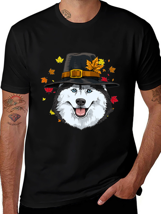 Thanksgiving Husky Pilgrim Hat T-Shirt
