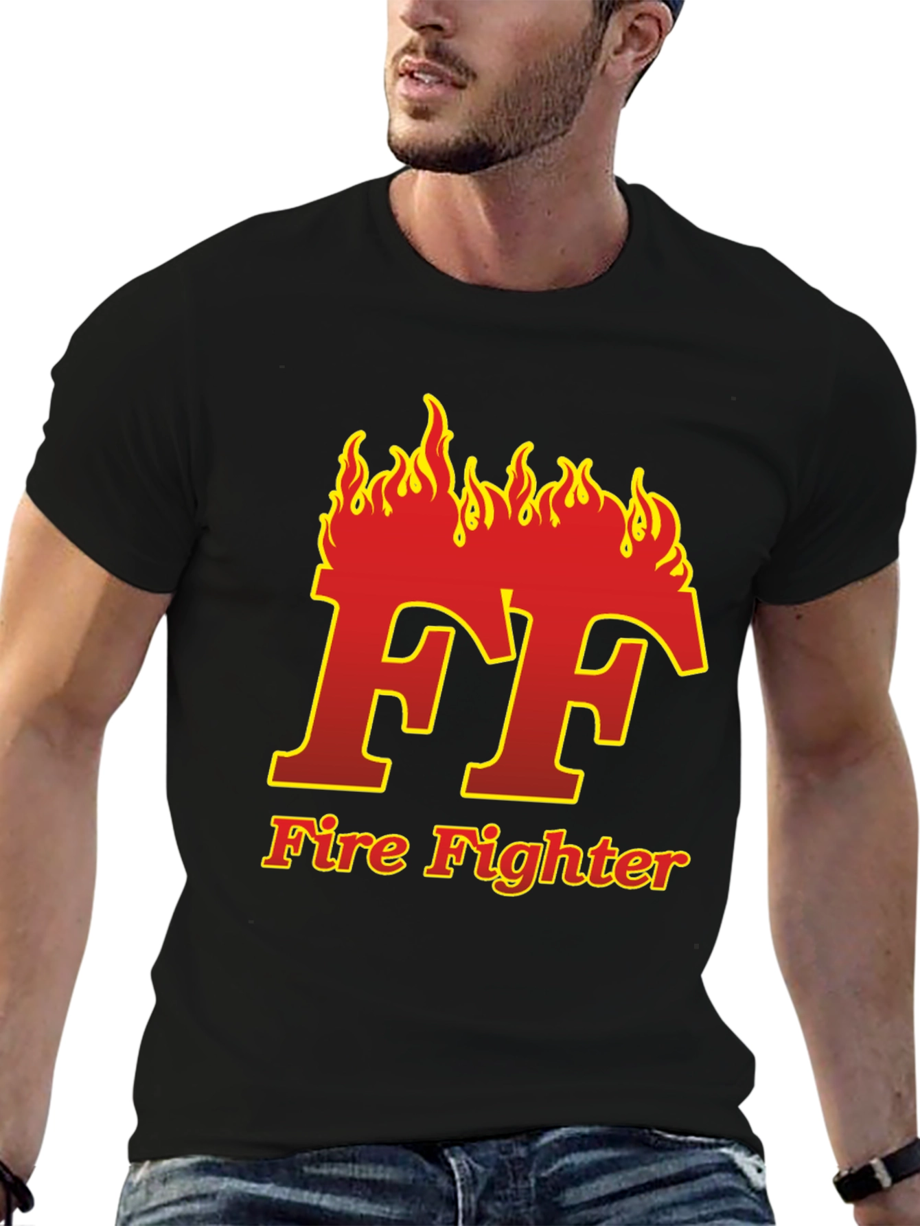 Firefighter Flame Logo Black T-Shirt