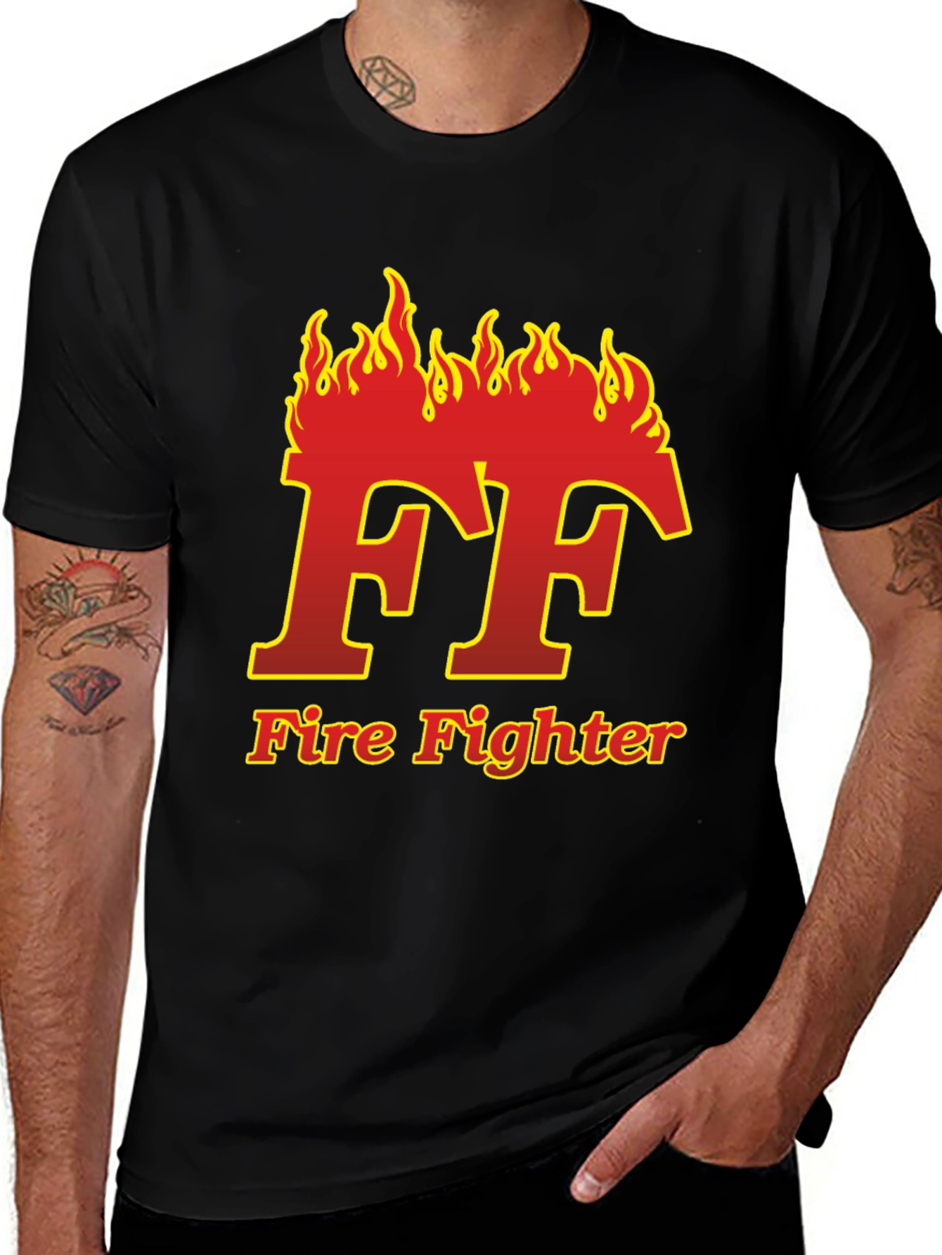 Firefighter Flame Logo Black T-Shirt