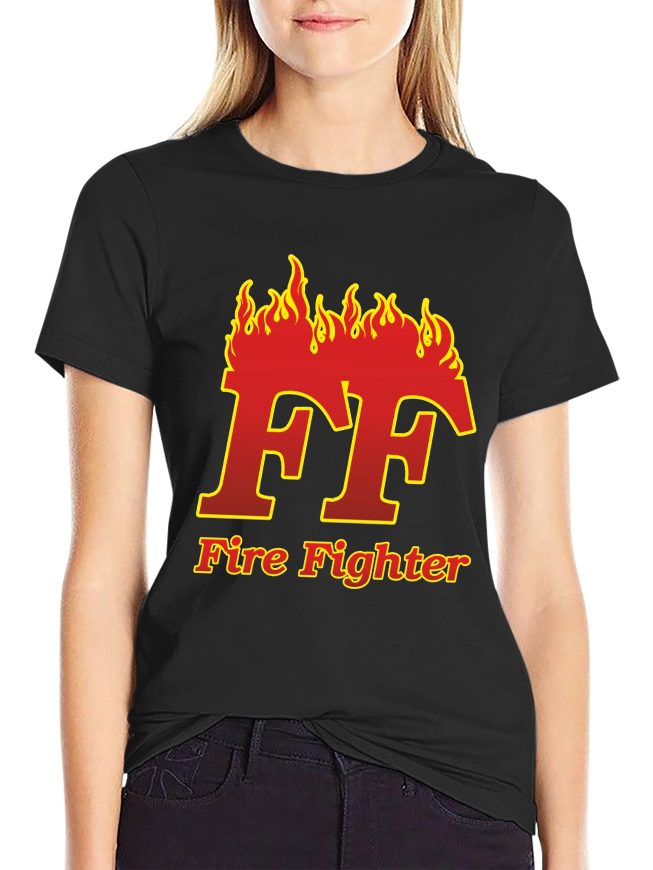 Firefighter Flame Logo Black T-Shirt
