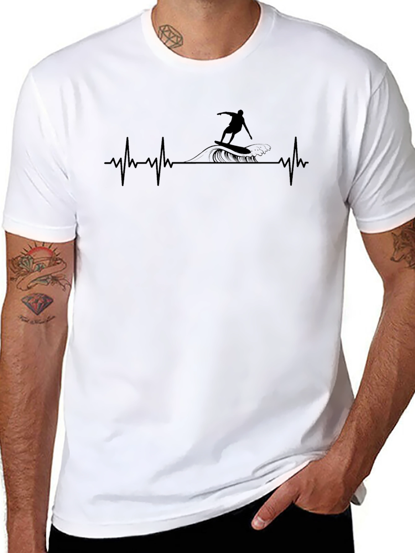 Surfing Heartbeat Graphic Tee - Black