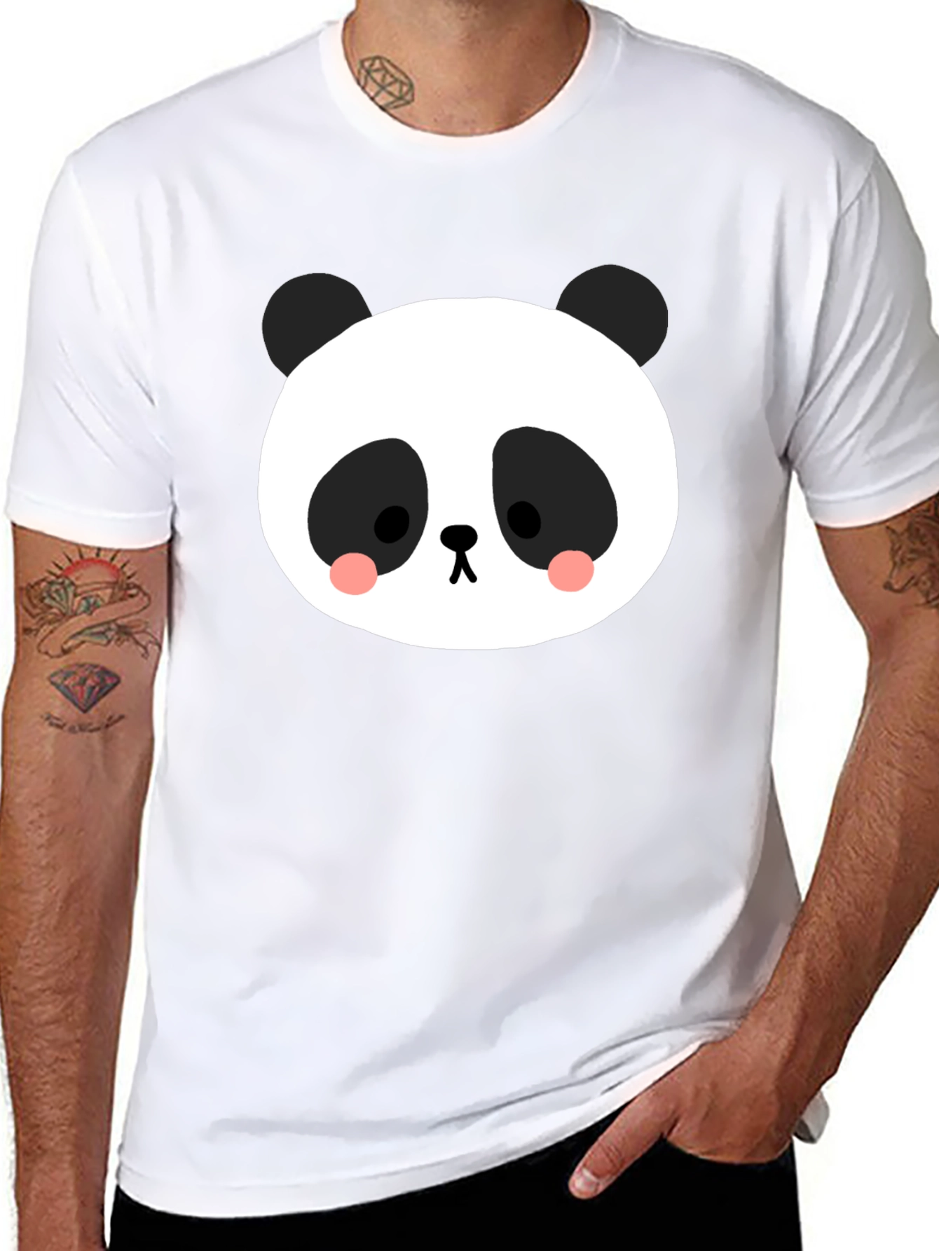 Cute Panda Graphic Tee - Black Cotton Blend