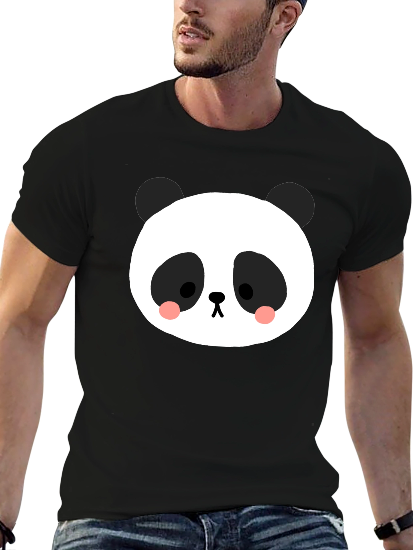Cute Panda Graphic Tee - Black Cotton Blend