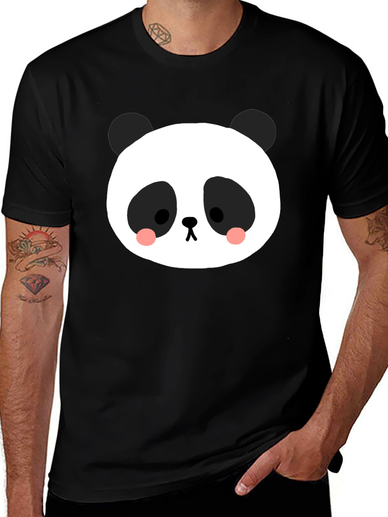Cute Panda Graphic Tee - Black Cotton Blend
