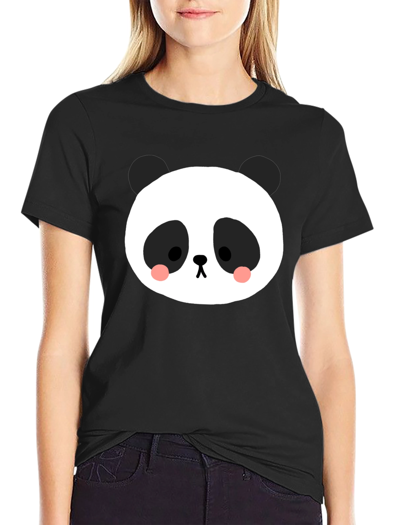 Cute Panda Graphic Tee - Black Cotton Blend
